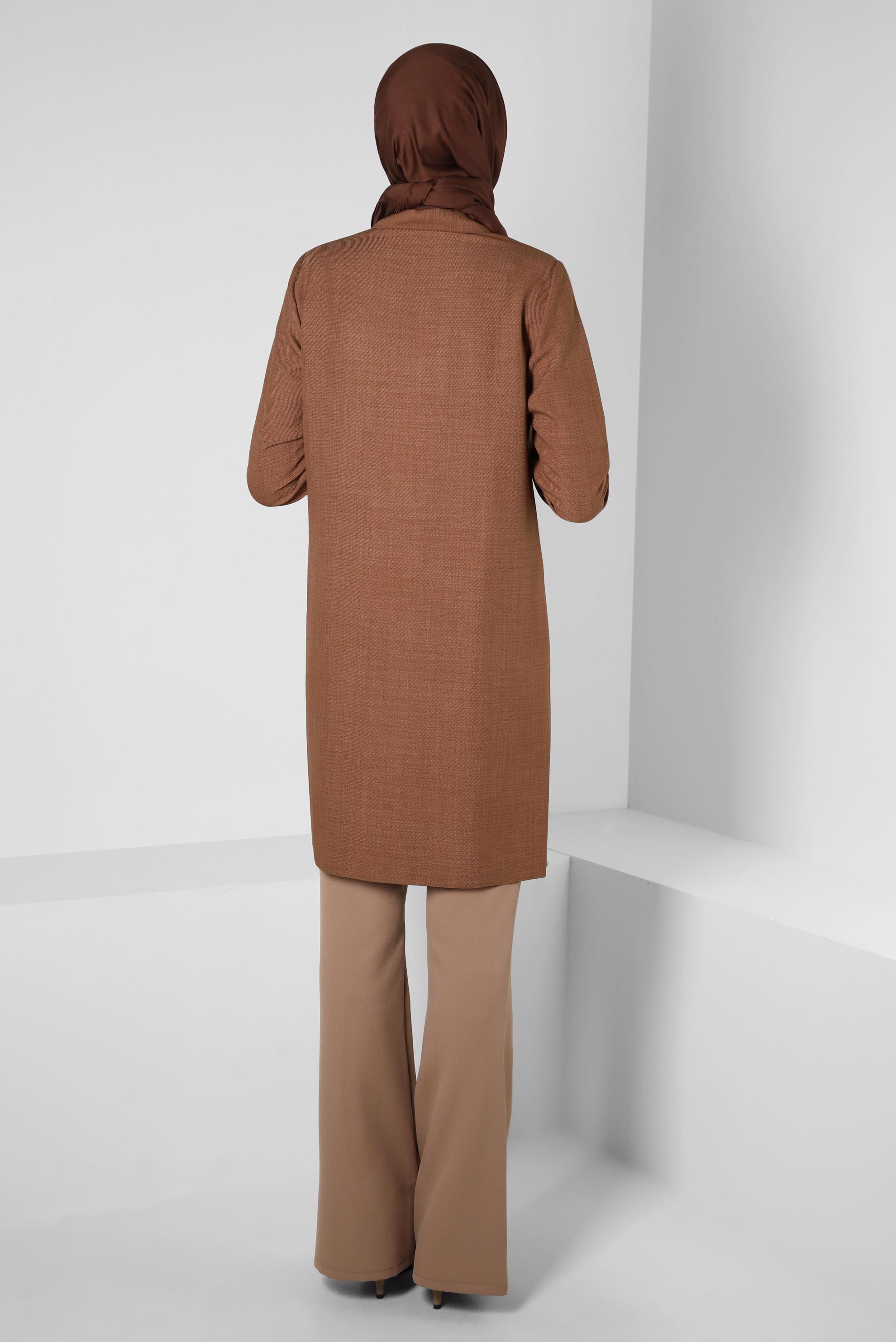 Tesettür giyim KAHVE ŞERİT DETAYLI TUNİK 44132