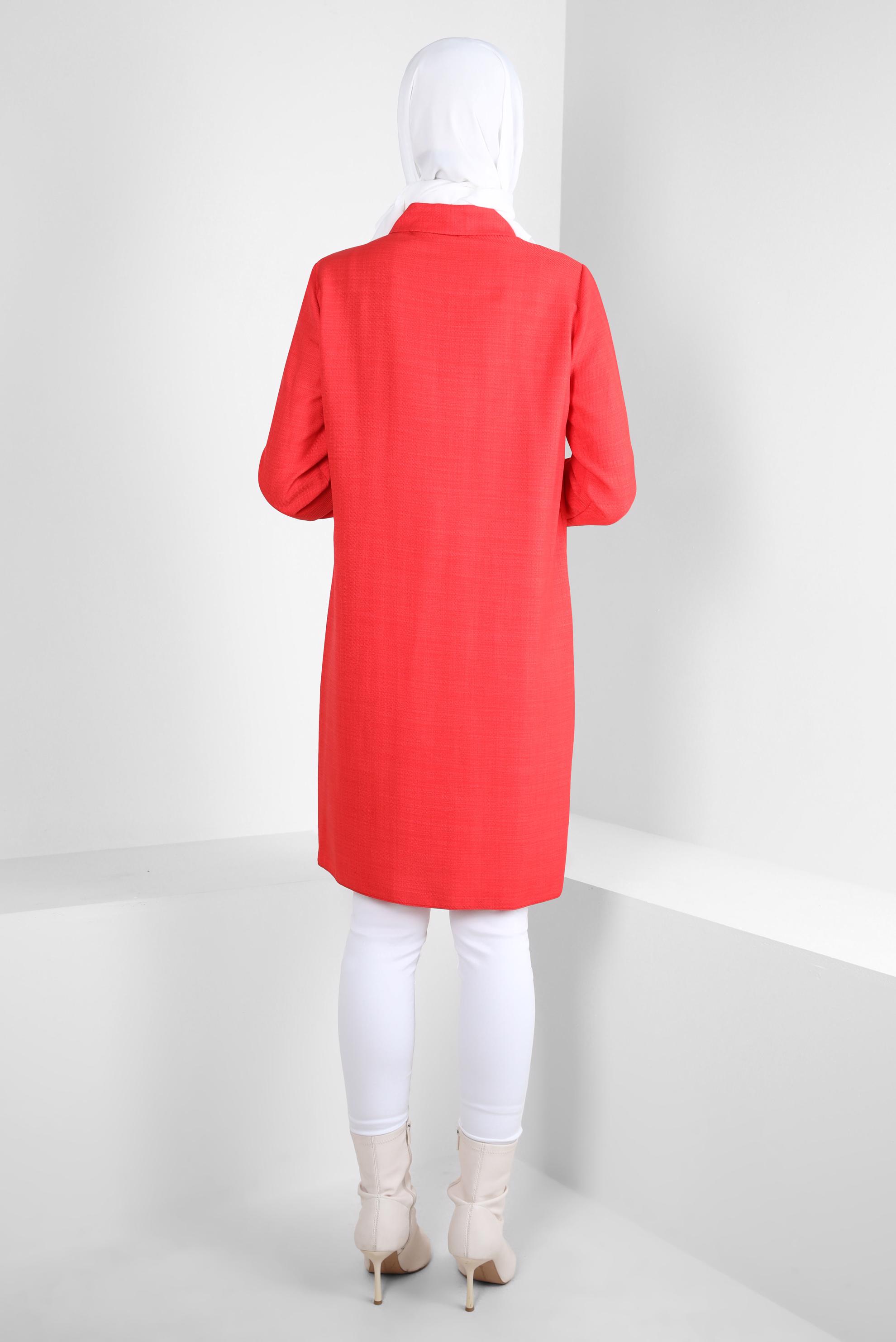 Tesettür giyim KIRMIZI ŞERİT DETAYLI TUNİK 44132