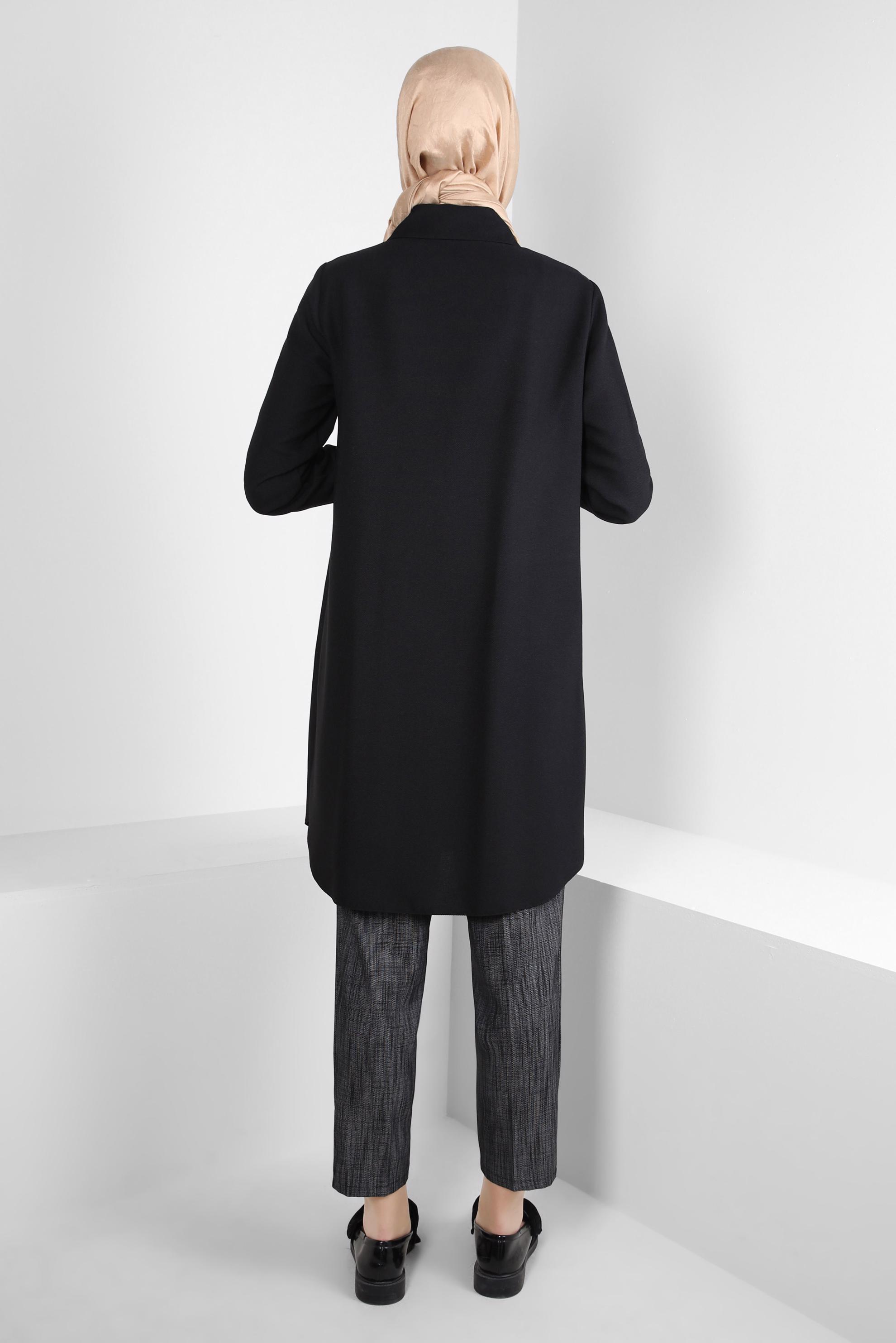 Tesettür giyim SİYAH ZİNCİR DETAYLI TUNİK 44134