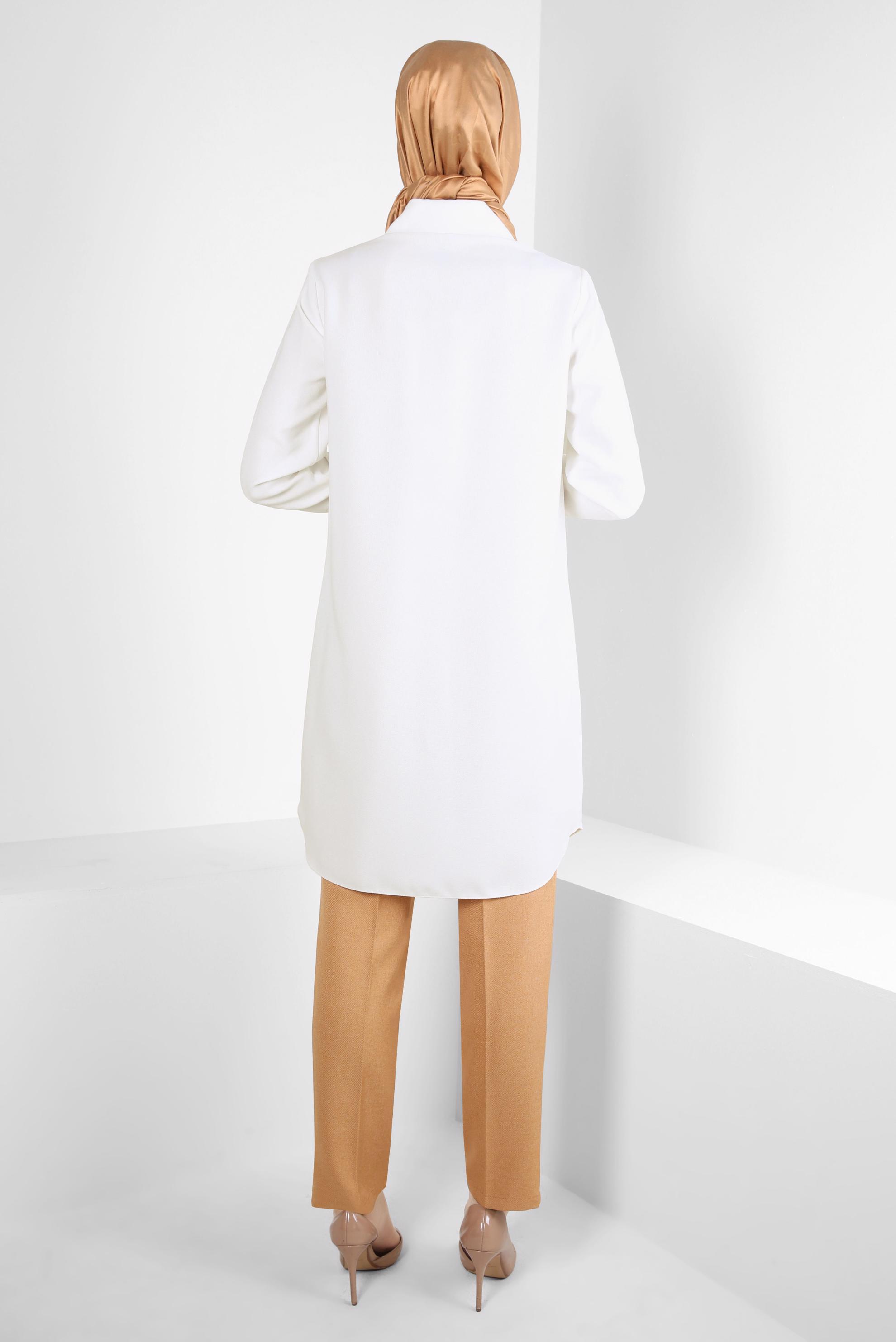 Tesettür giyim BEYAZ ZİNCİR DETAYLI TUNİK 44134