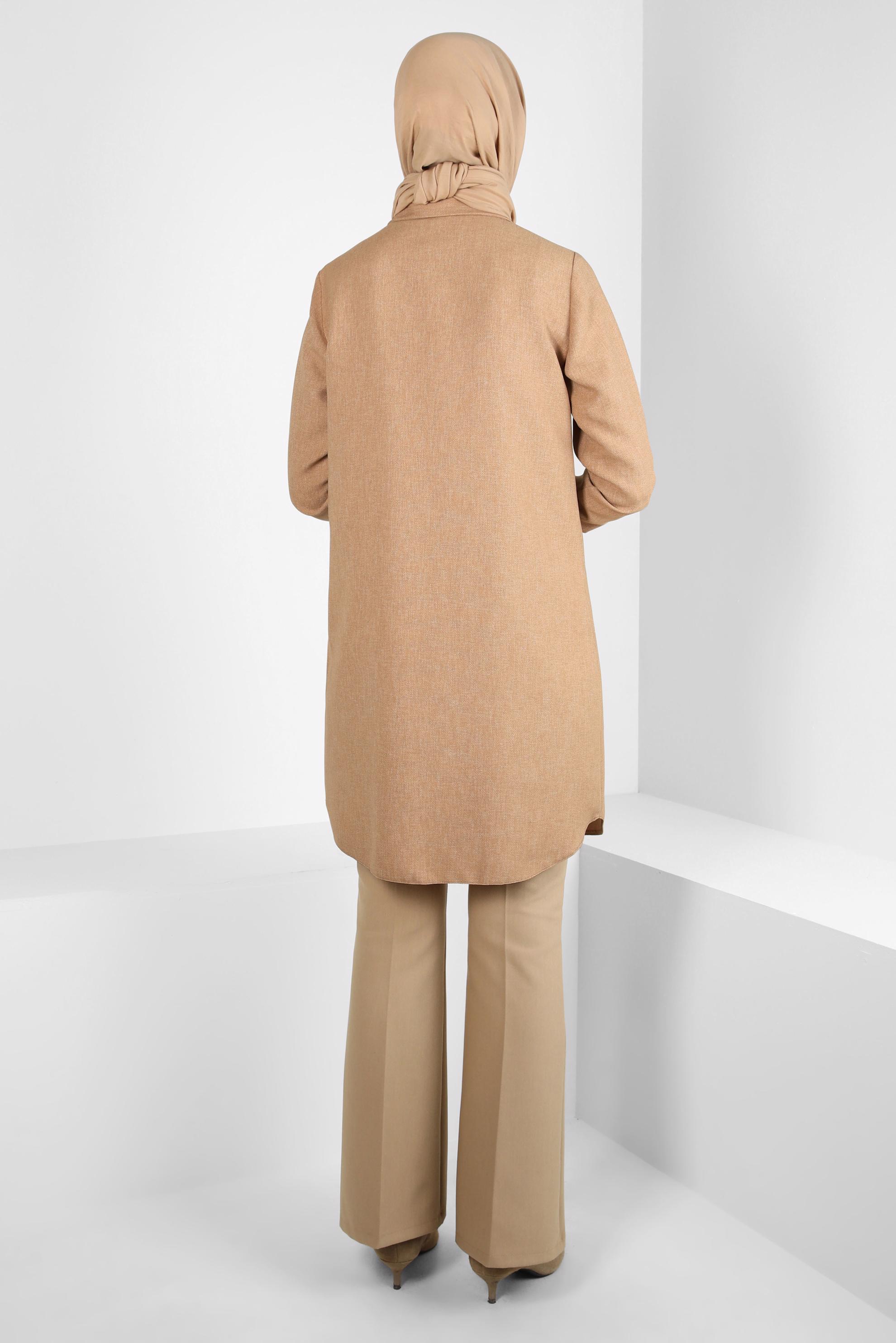 Tesettür giyim KAHVE ZİNCİR DETAYLI TUNİK 44134