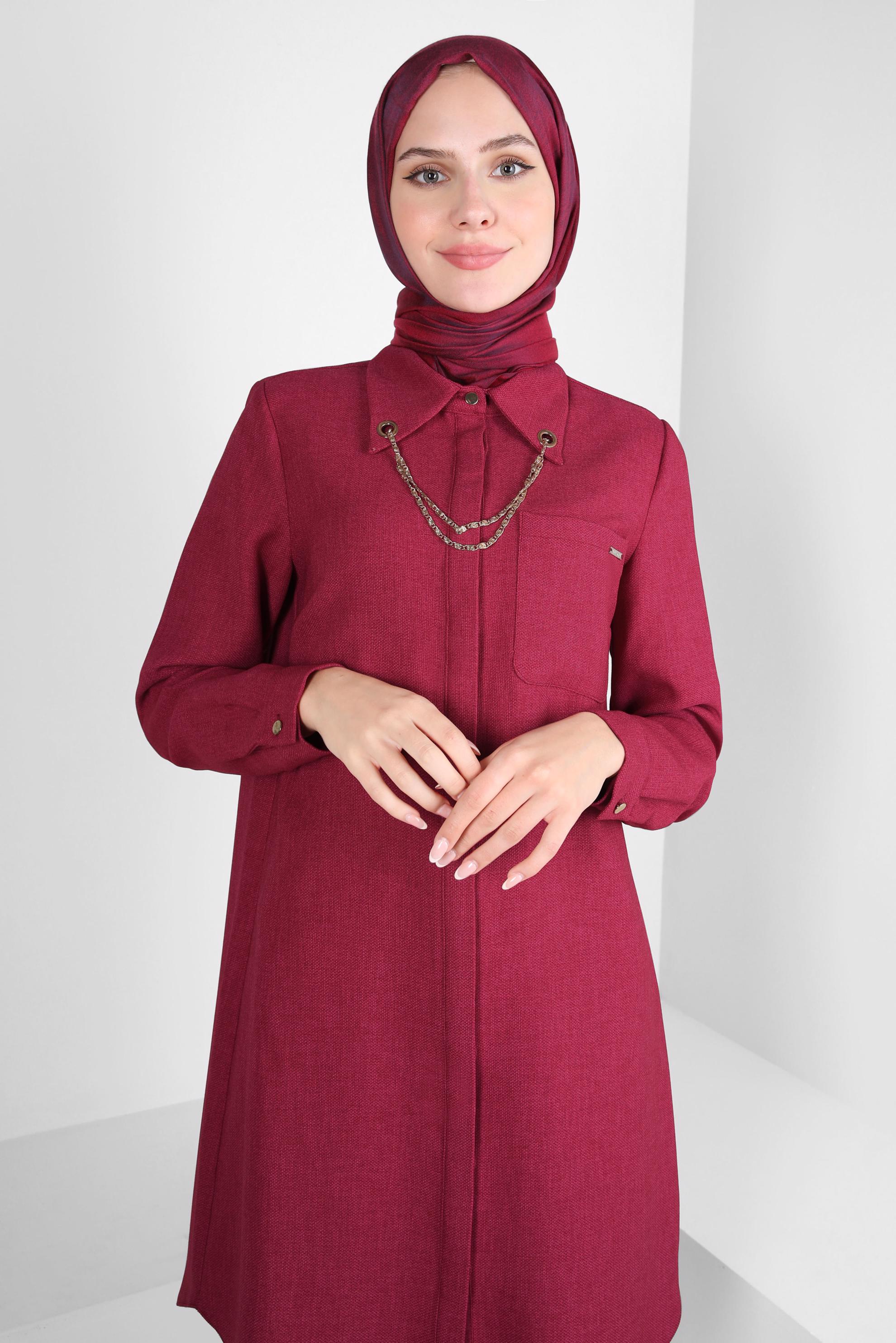 Tesettür giyim FUŞYA ZİNCİR DETAYLI TUNİK 44134
