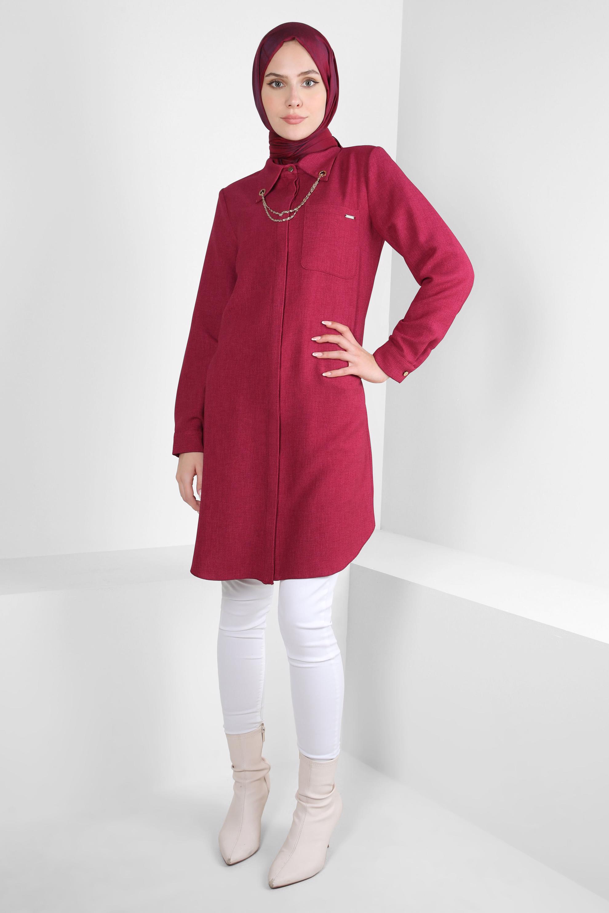 Tesettür giyim FUŞYA ZİNCİR DETAYLI TUNİK 44134