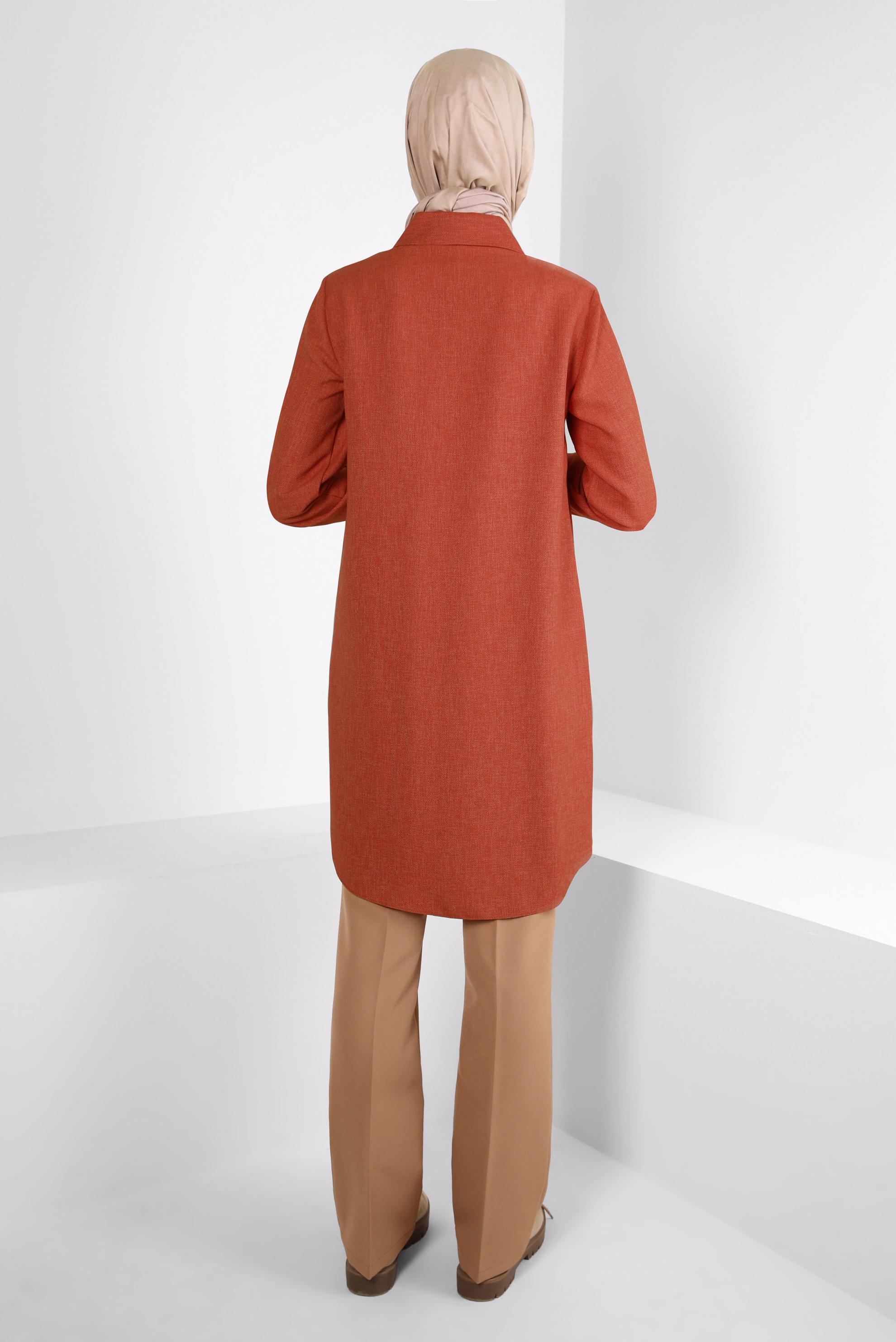 Tesettür giyim TURUNCU ZİNCİR DETAYLI TUNİK 44134