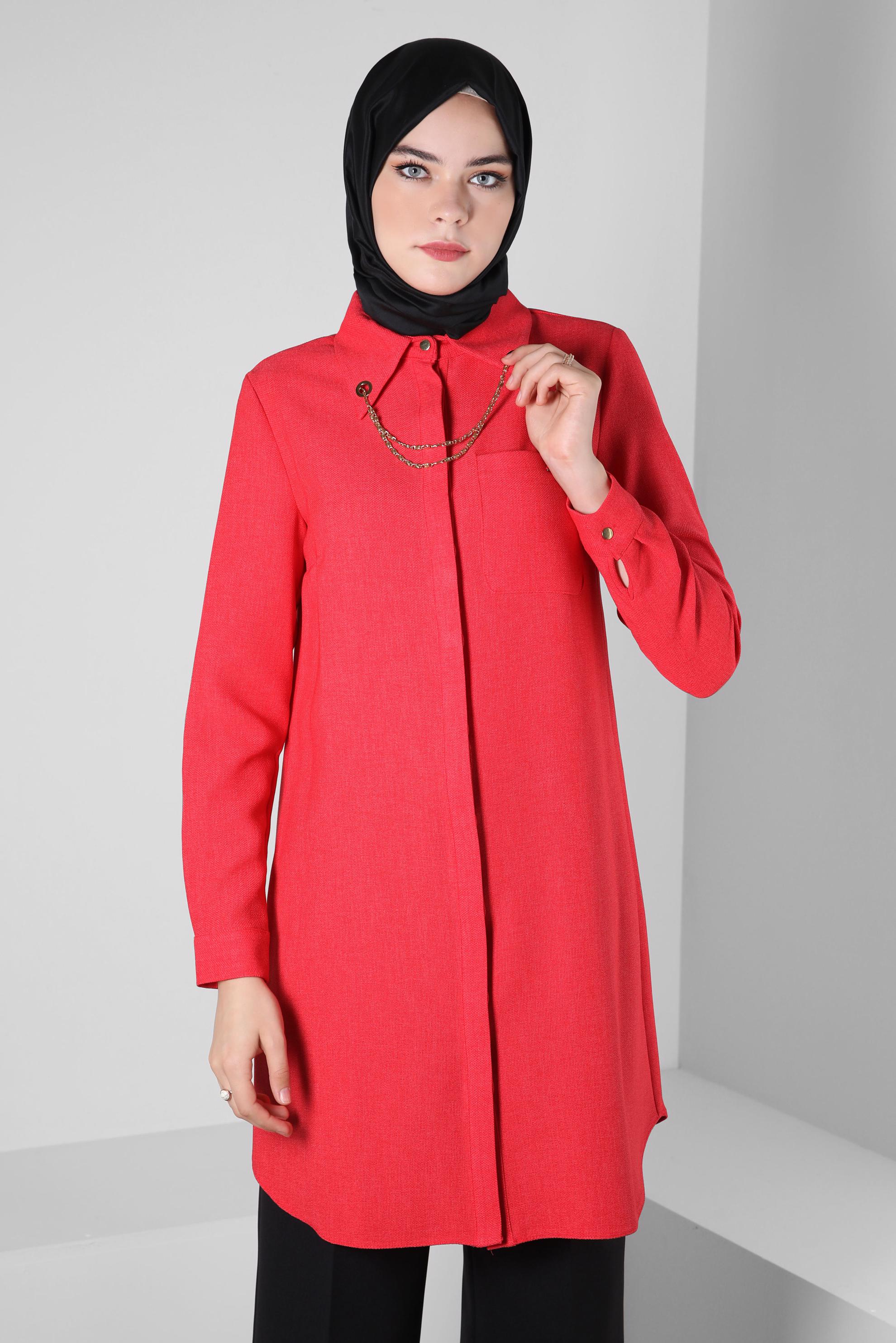 Tesettür giyim MERCAN ZİNCİR DETAYLI TUNİK 44134