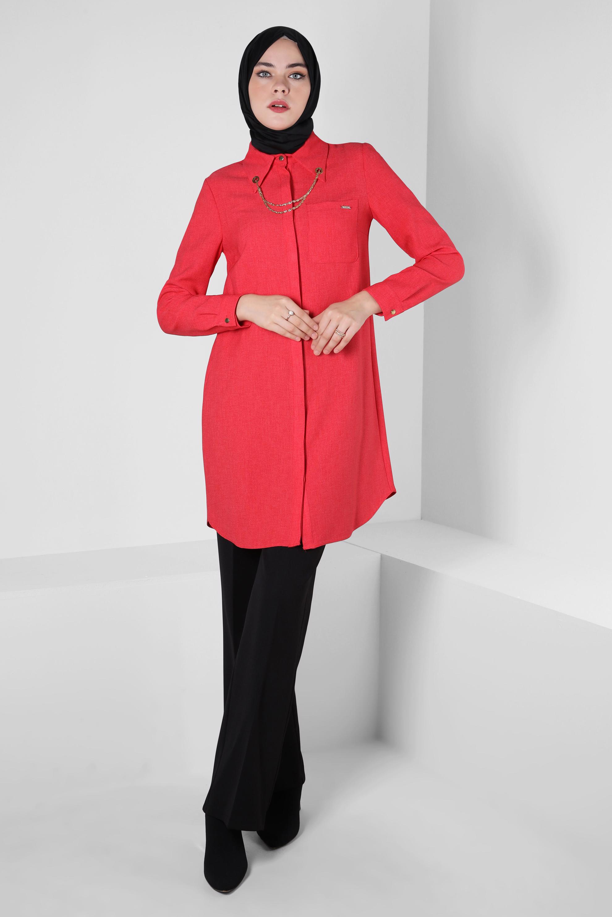 Tesettür giyim MERCAN ZİNCİR DETAYLI TUNİK 44134