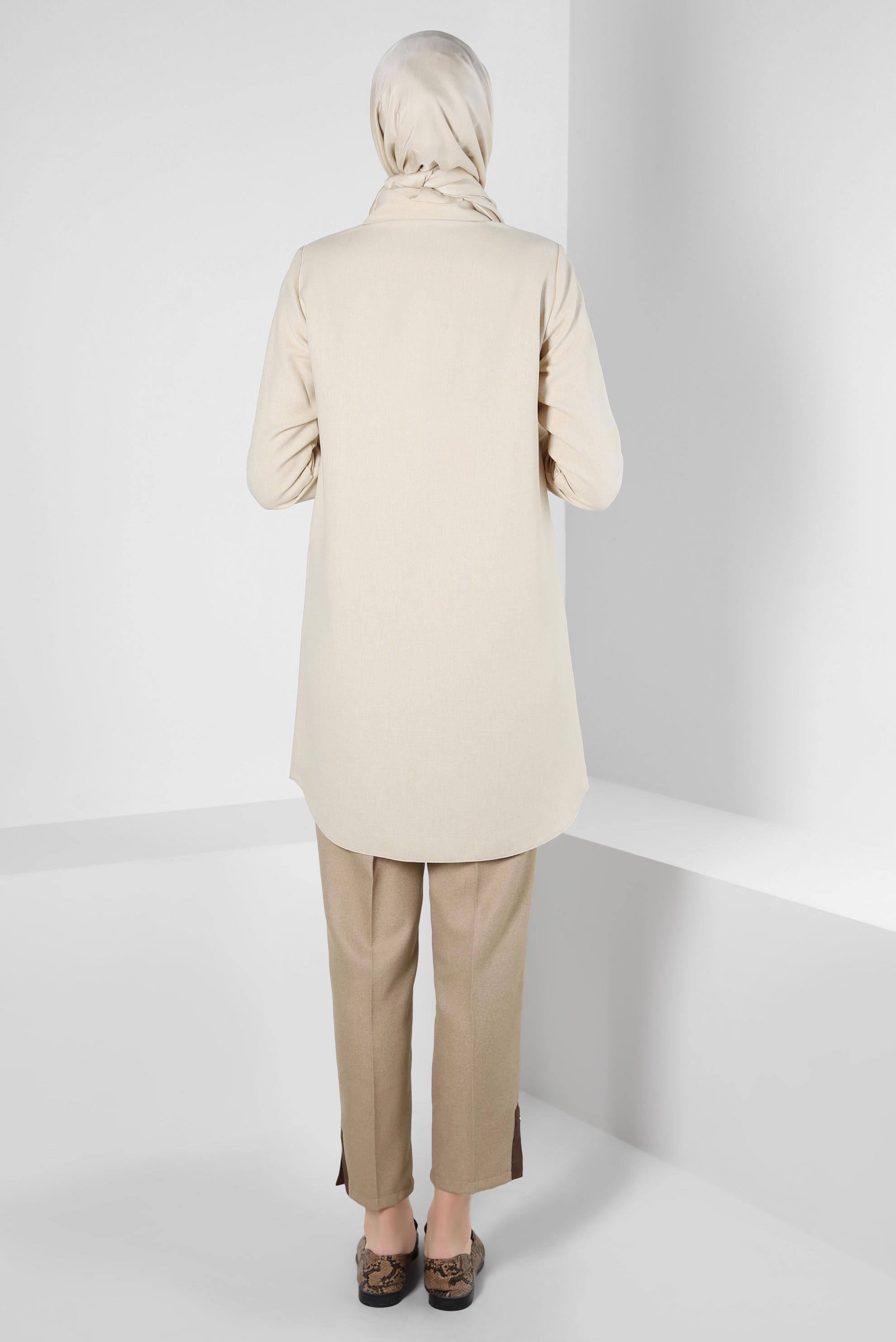 Tesettür giyim BEJ ZİNCİR DETAYLI TUNİK 44134