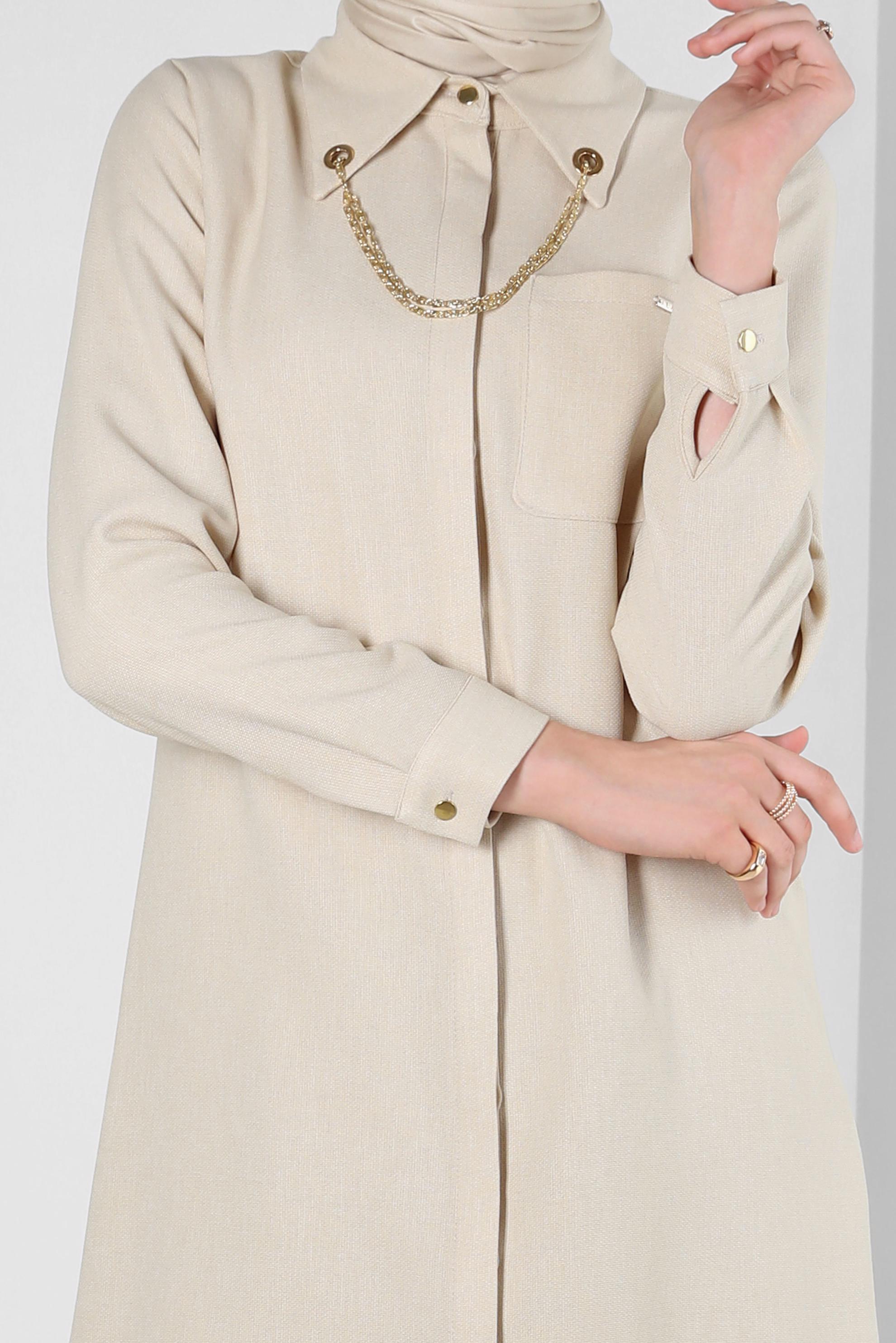 Tesettür giyim BEJ ZİNCİR DETAYLI TUNİK 44134