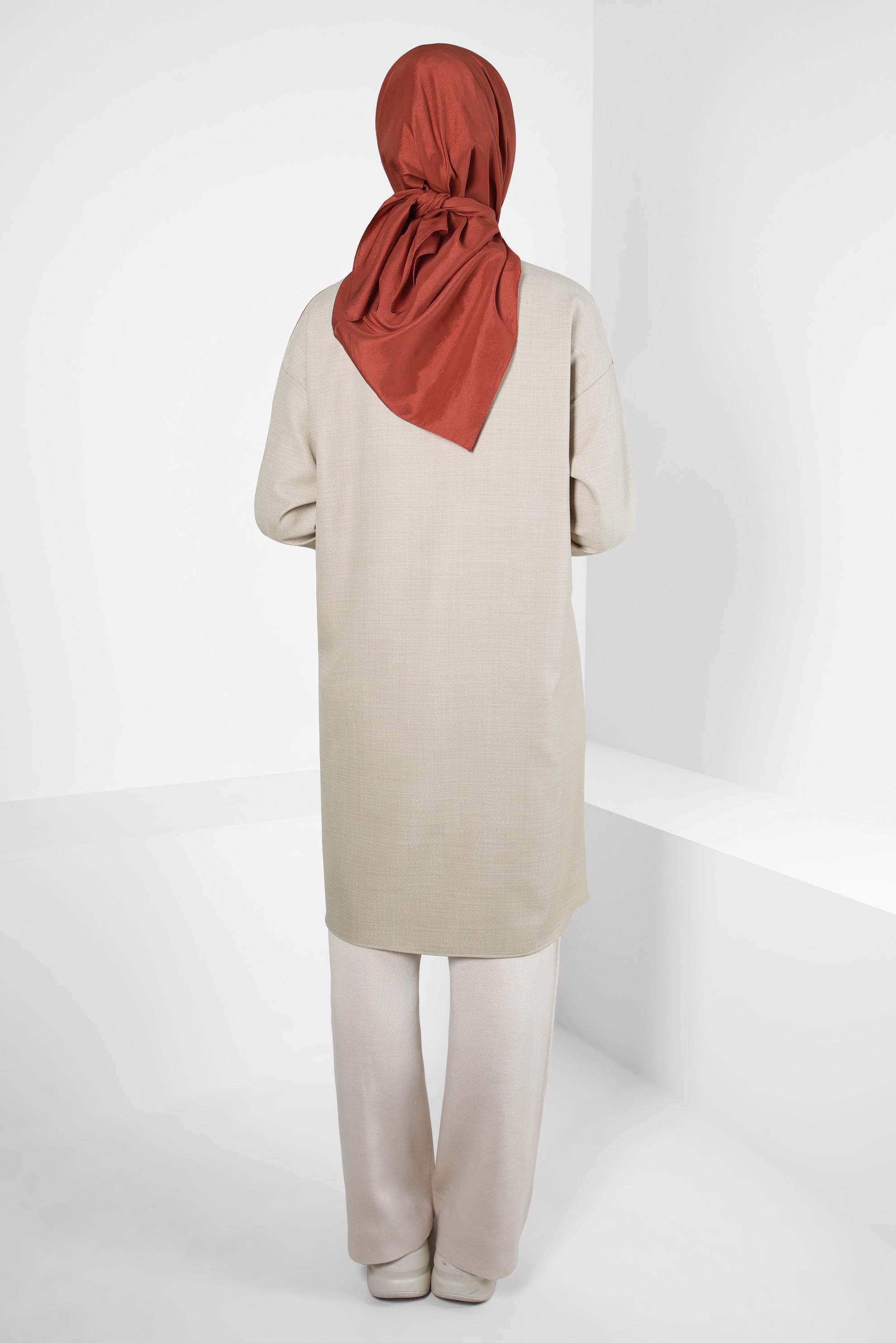 Tesettür giyim BEJ İKİ RENKLİ GÖMLEK TUNİK 44135