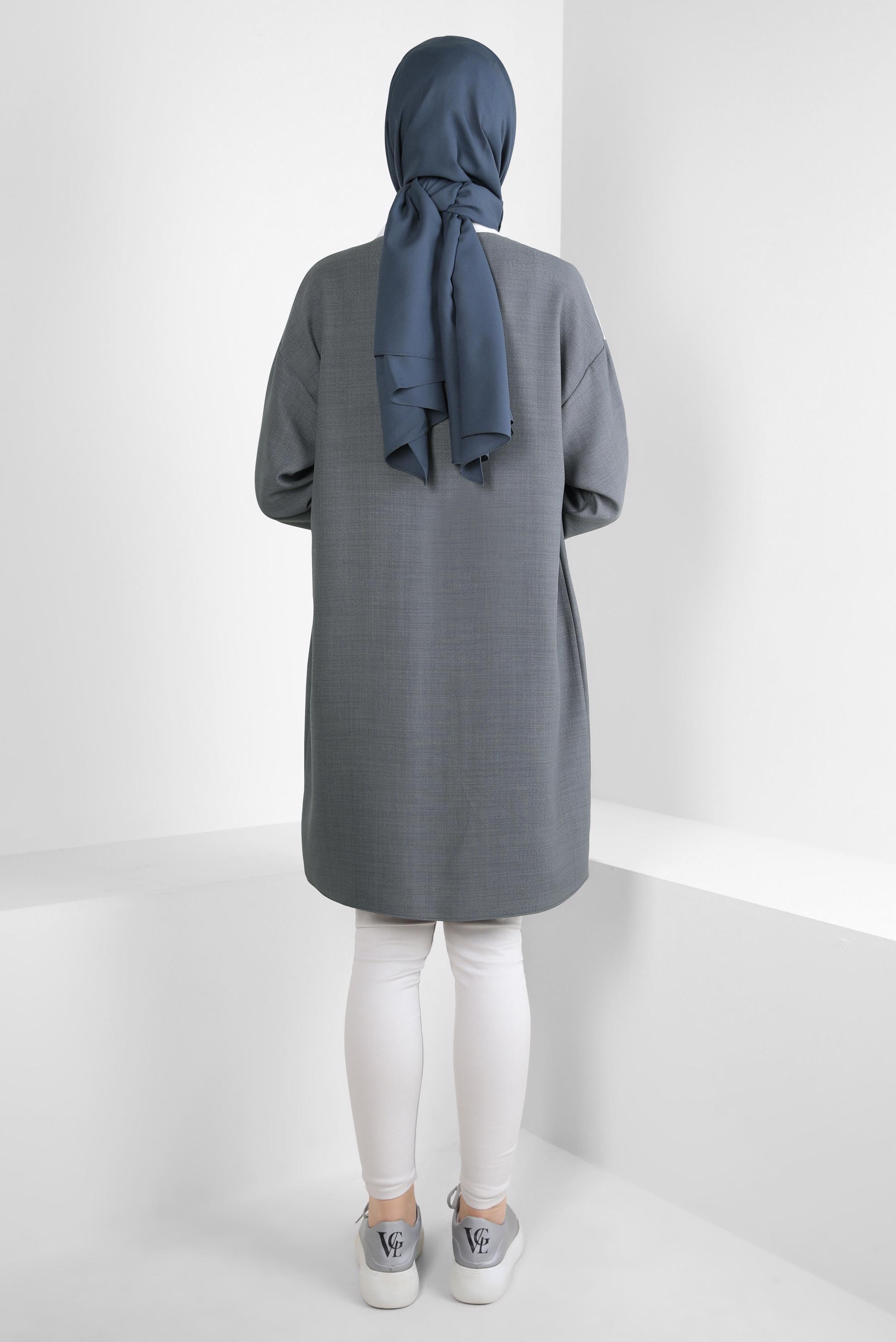 Tesettür giyim GRİ İKİ RENKLİ GÖMLEK TUNİK 44135