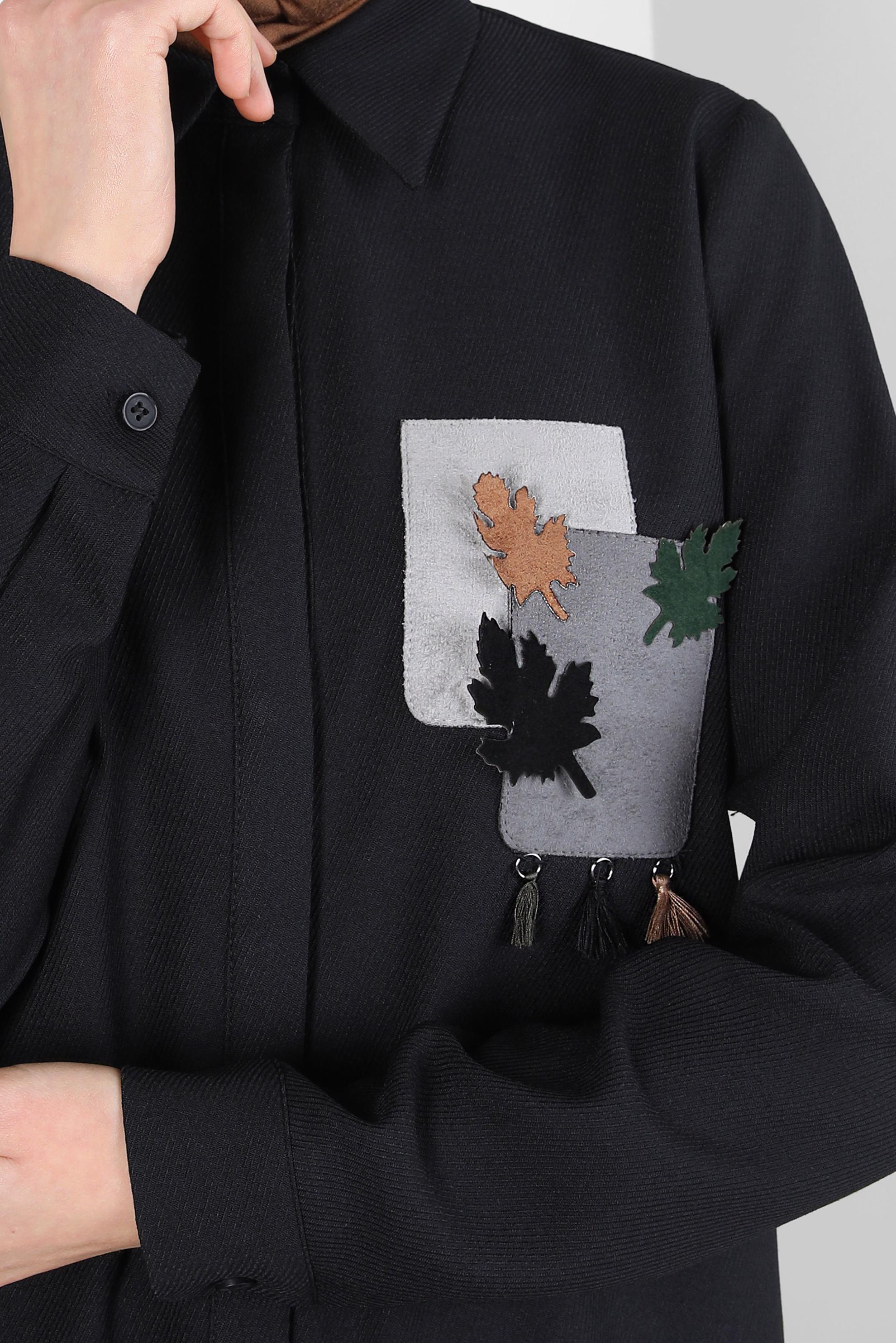 Tesettür giyim SİYAH DESENLİ PÜSKÜLLÜ TUNİK 44140