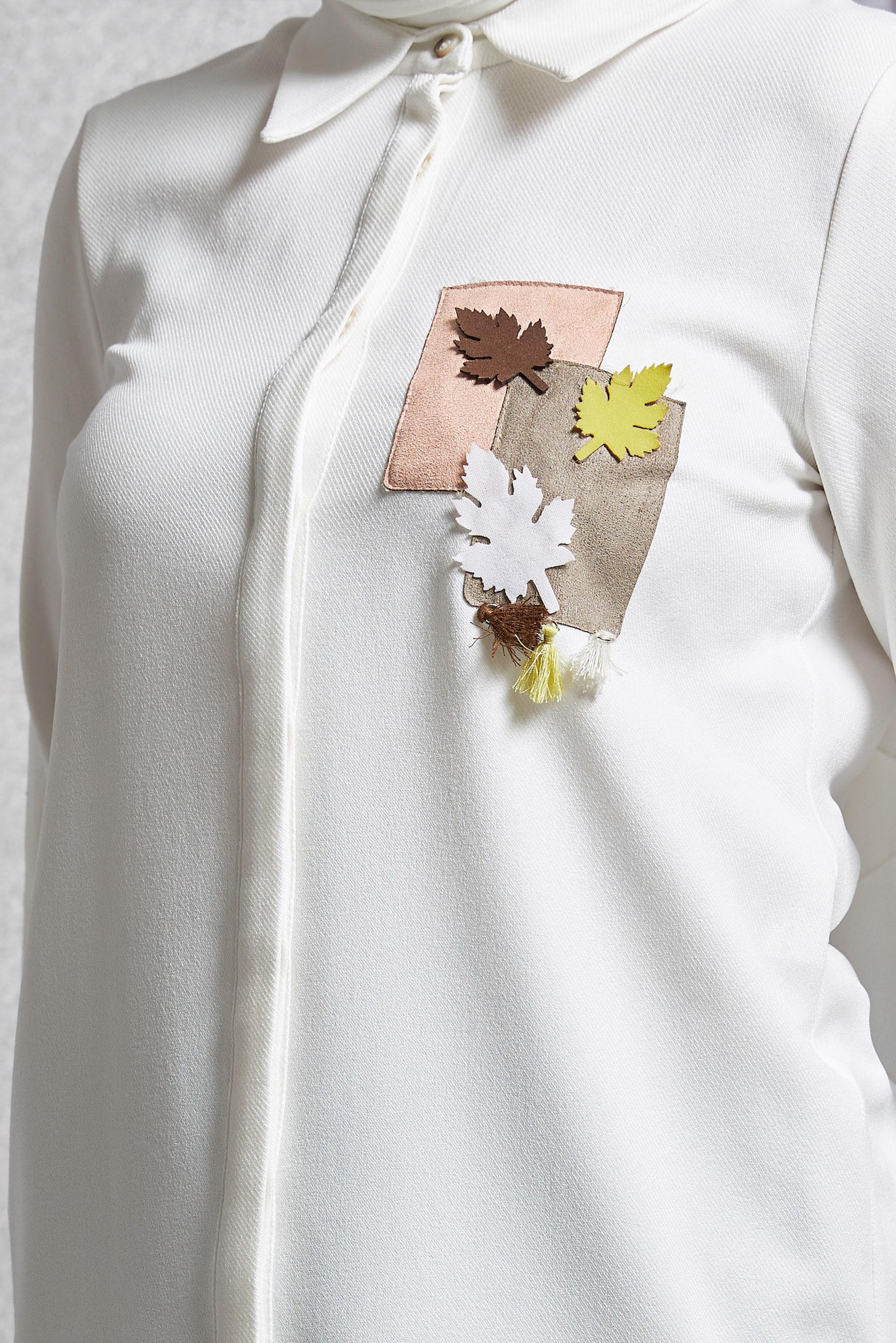 Tesettür giyim BEYAZ DESENLİ PÜSKÜLLÜ TUNİK 44140