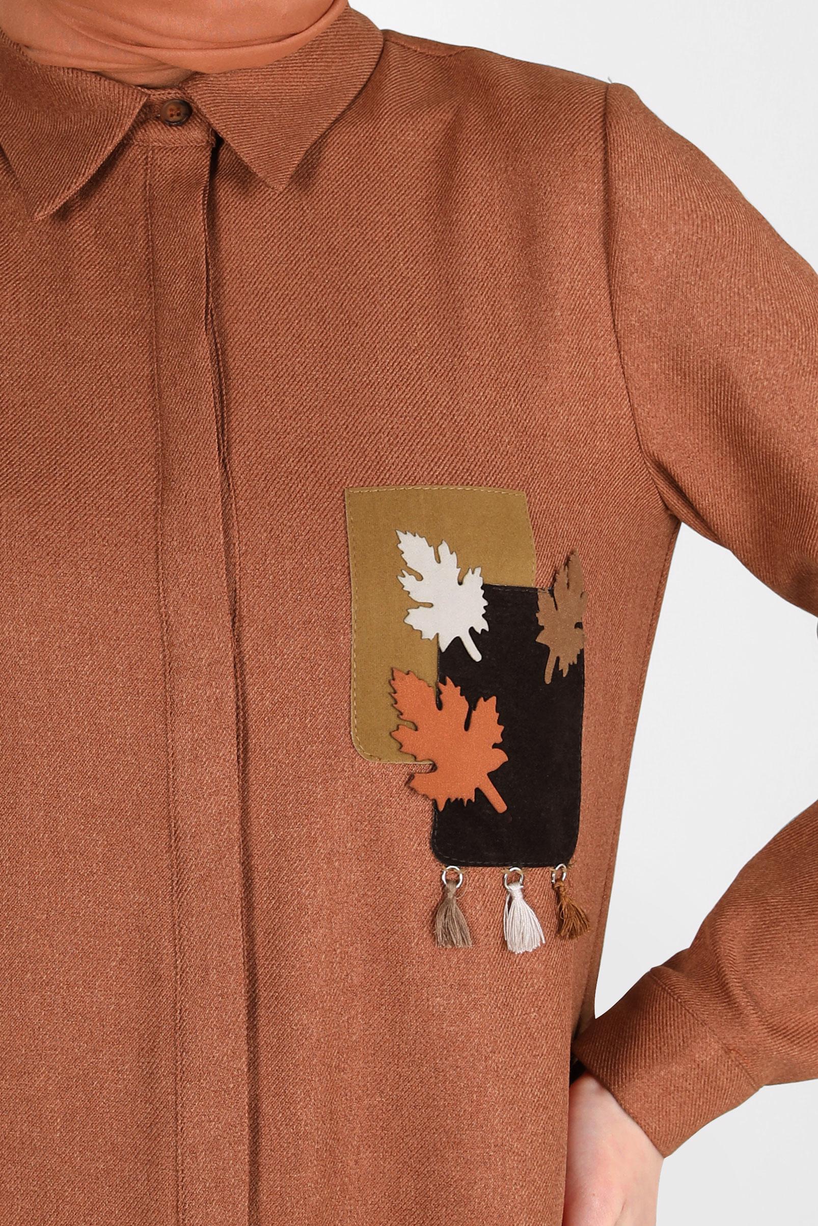 Tesettür giyim TURUNCU DESENLİ PÜSKÜLLÜ TUNİK 44140