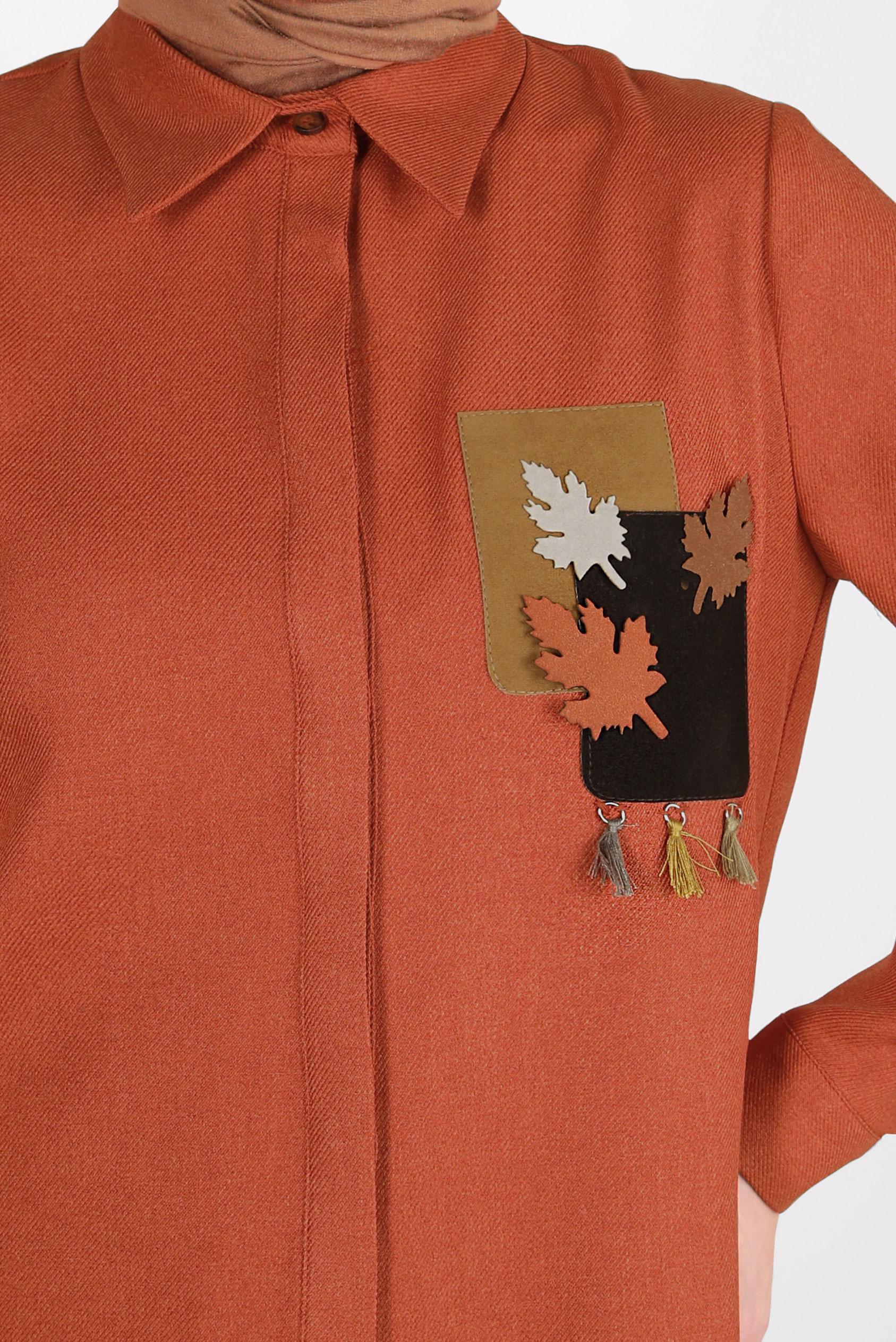 Tesettür giyim TABA DESENLİ PÜSKÜLLÜ TUNİK 44140