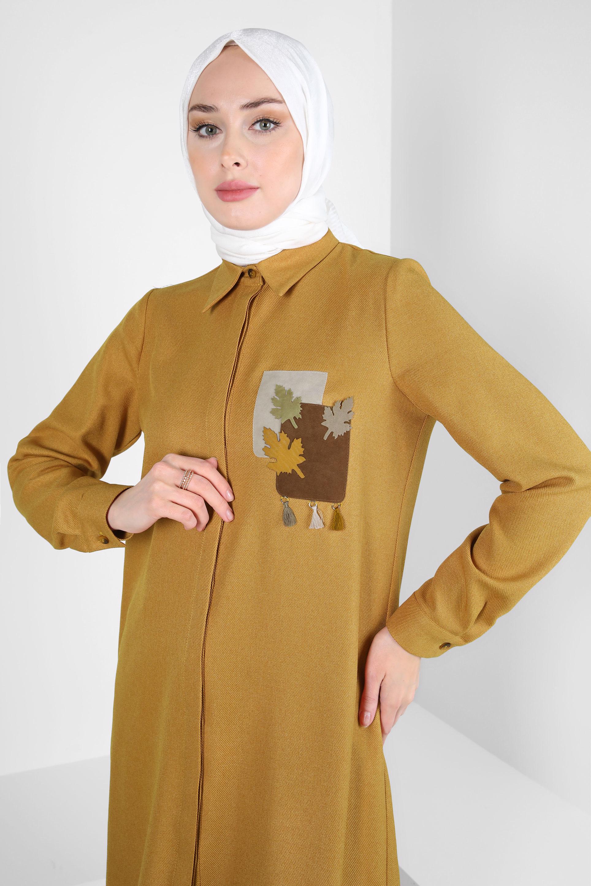 Tesettür giyim SARI DESENLİ PÜSKÜLLÜ TUNİK 44140-1