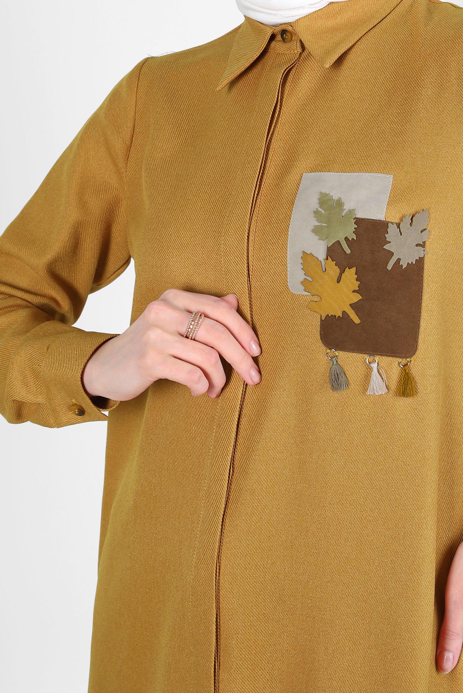 Tesettür giyim SARI DESENLİ PÜSKÜLLÜ TUNİK 44140-1