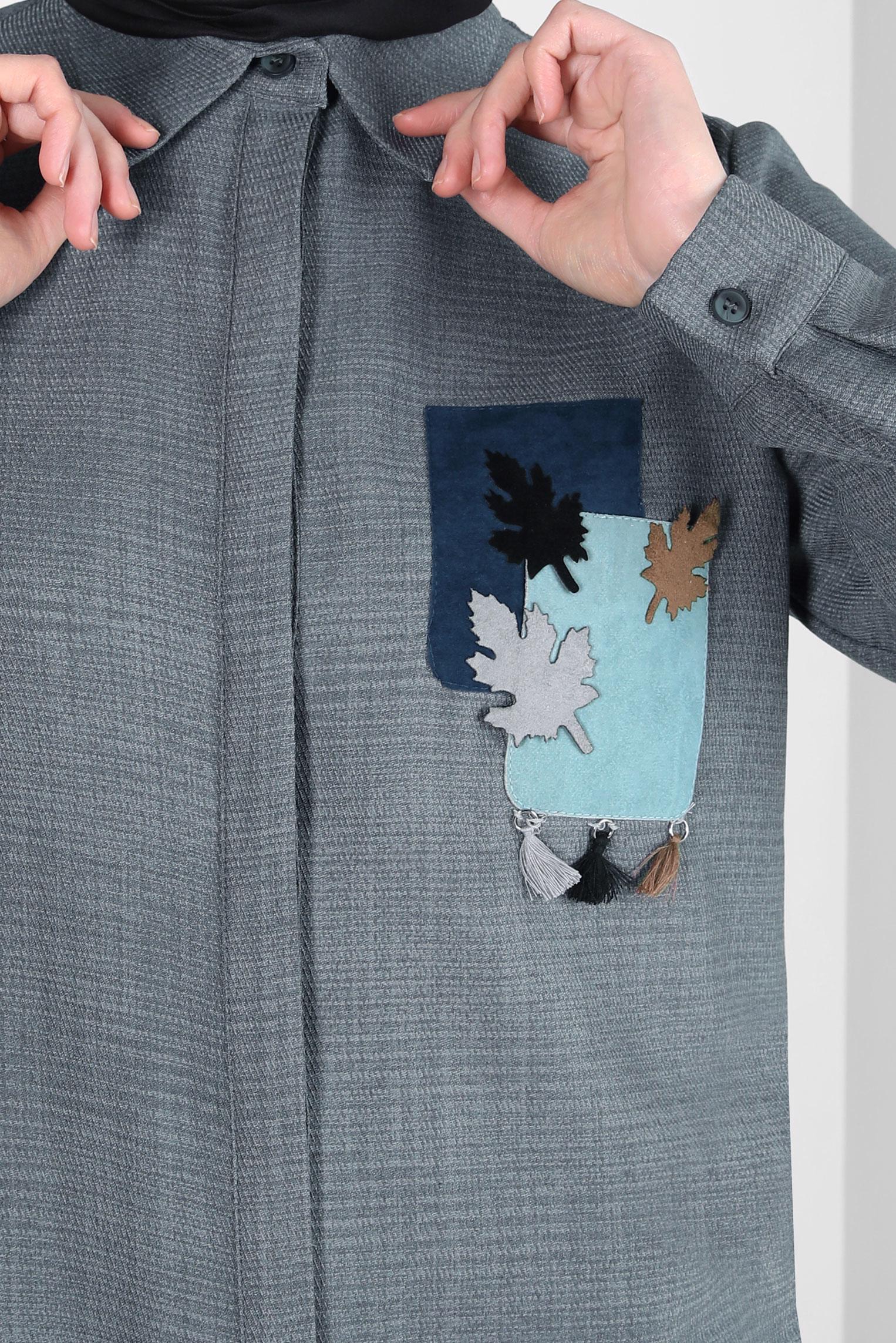 Tesettür giyim GRİ DESENLİ PÜSKÜLLÜ TUNİK 44140-1