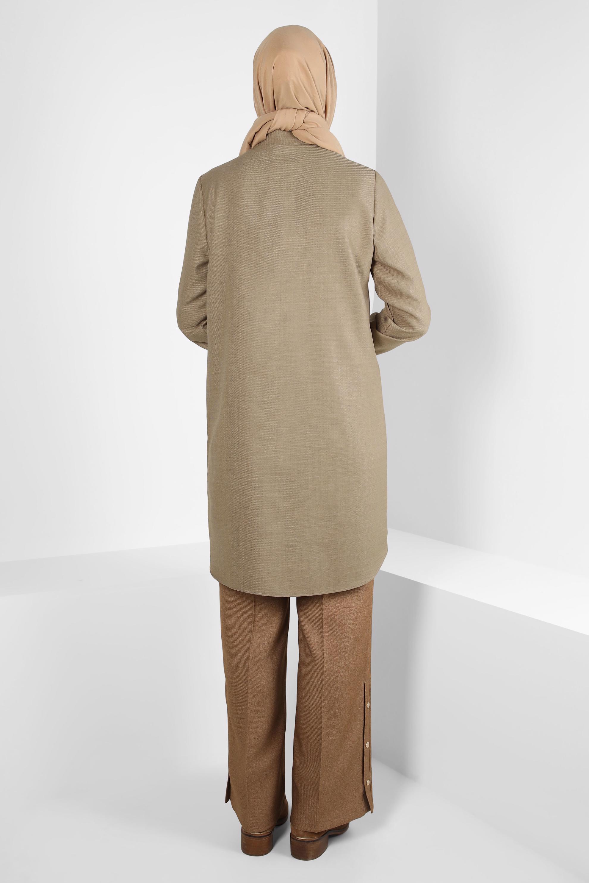 Tesettür giyim KAHVE DESENLİ PÜSKÜLLÜ TUNİK 44140-1