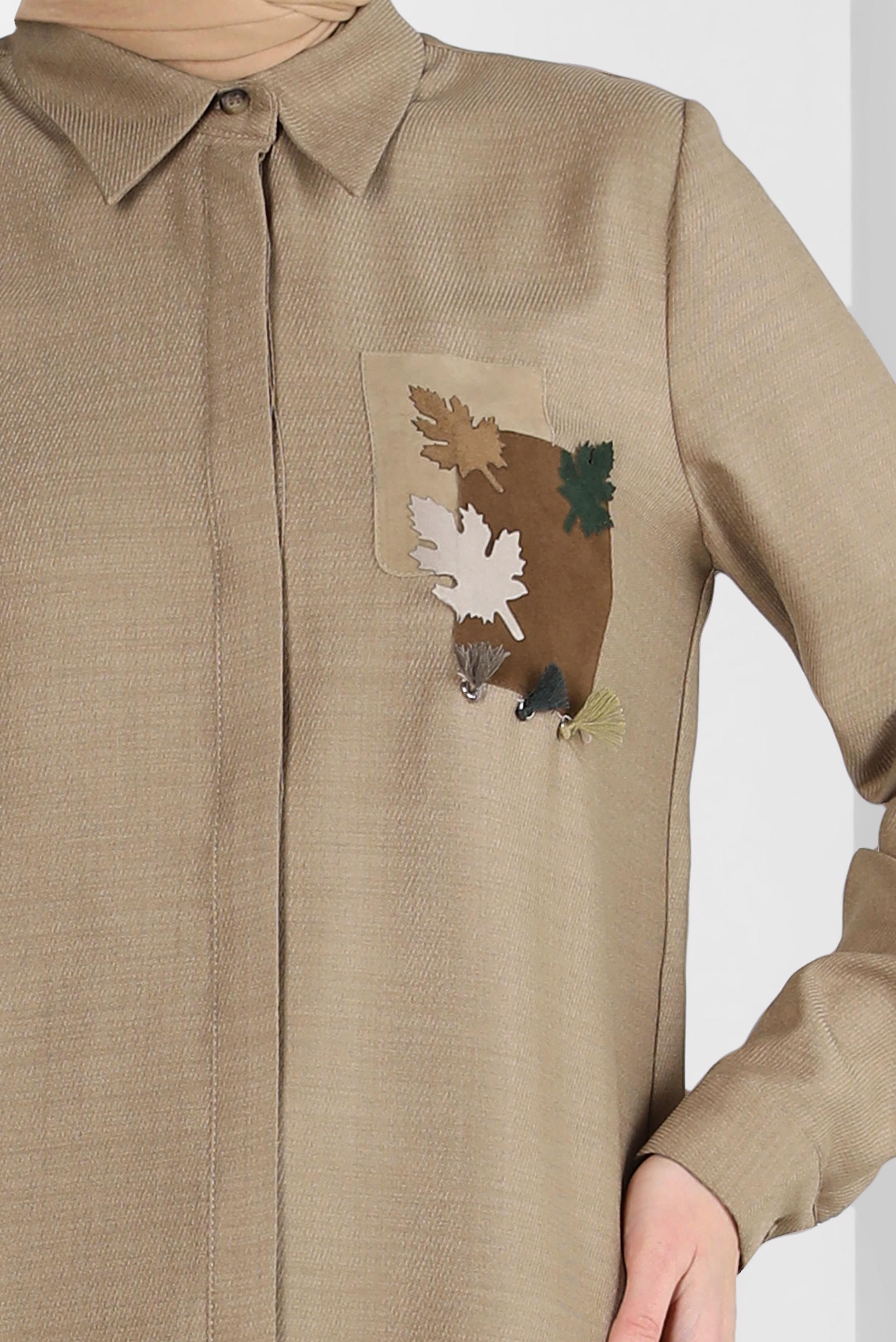 Tesettür giyim KAHVE DESENLİ PÜSKÜLLÜ TUNİK 44140-1