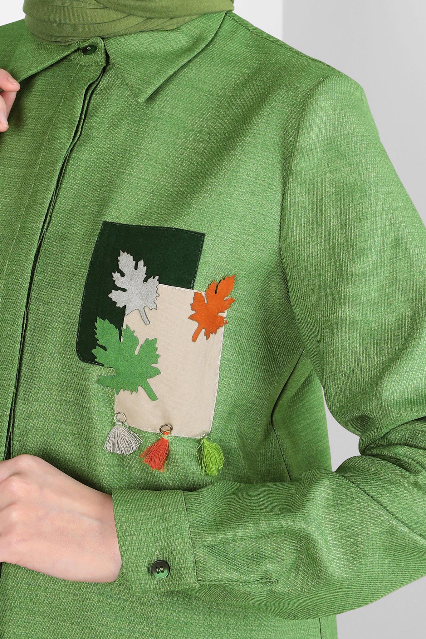 Tesettür giyim YEŞİL DESENLİ PÜSKÜLLÜ TUNİK 44140-1