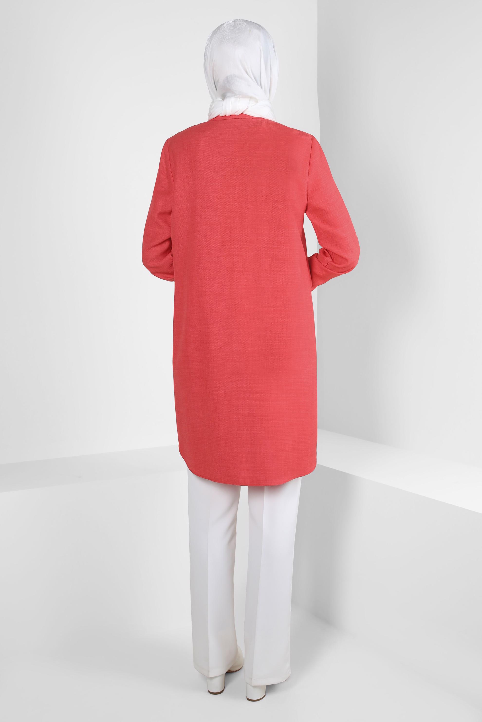 Tesettür giyim KIRMIZI DESENLİ PÜSKÜLLÜ TUNİK 44140-1