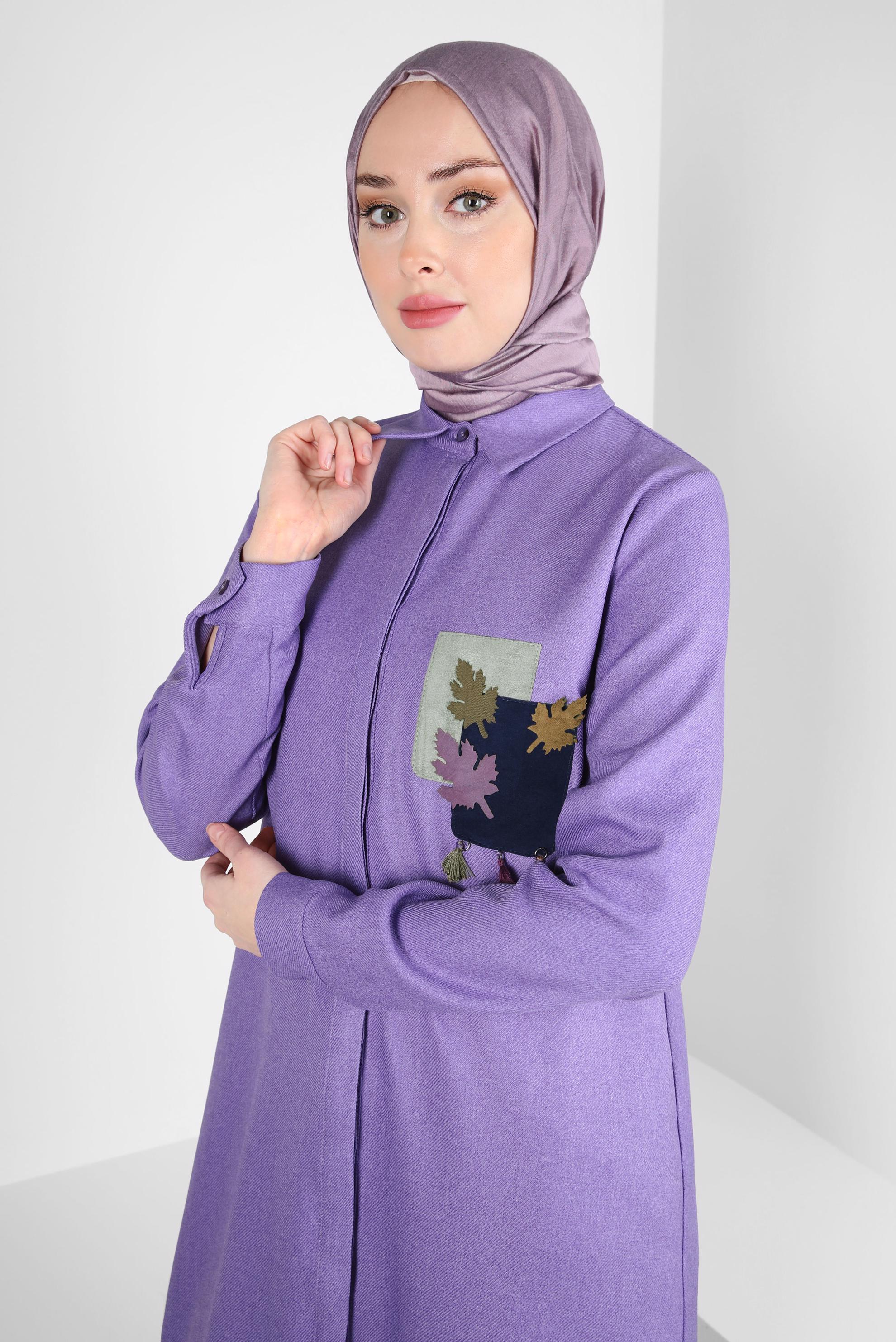 Tesettür giyim MOR DESENLİ PÜSKÜLLÜ TUNİK 44140