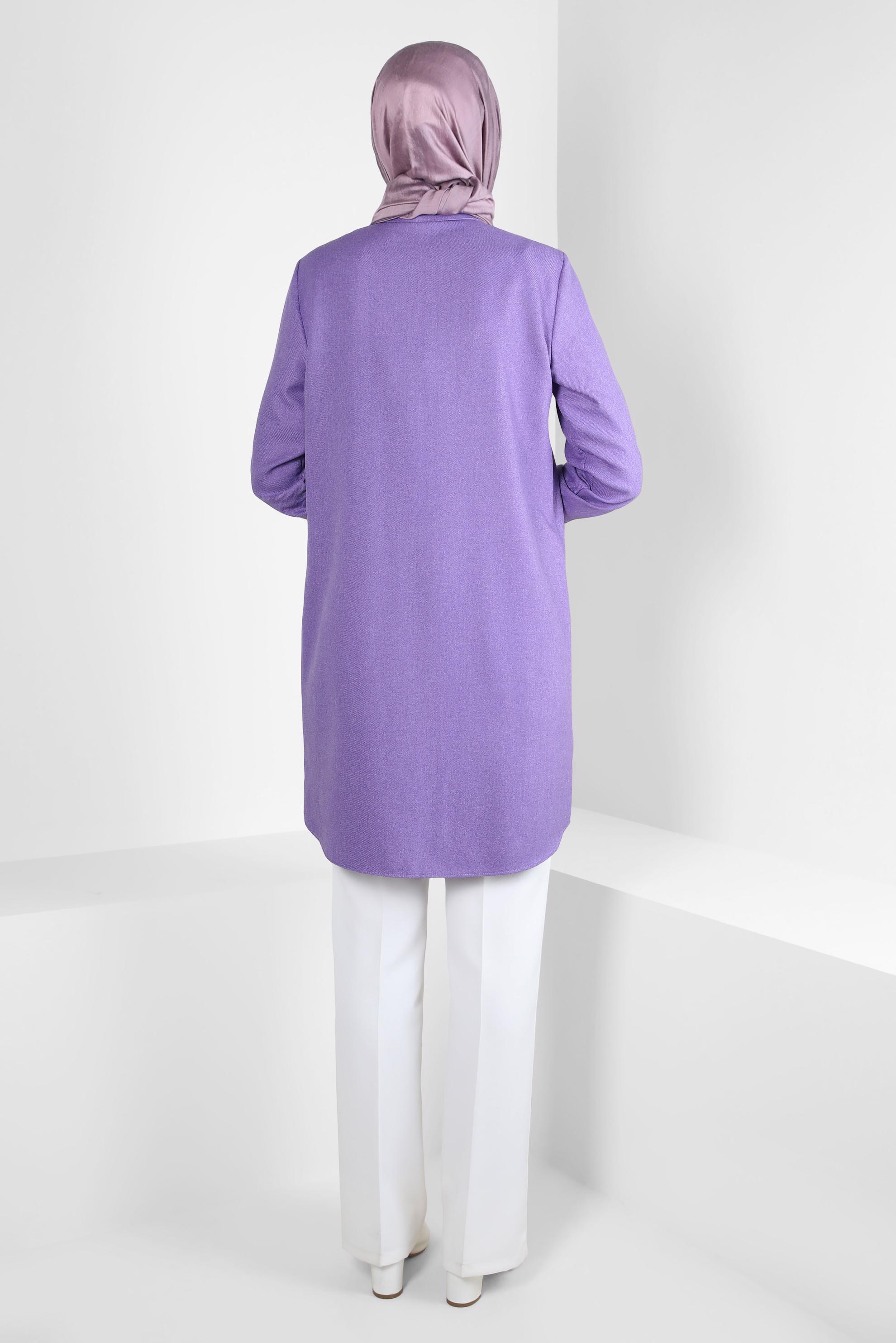 Tesettür giyim MOR DESENLİ PÜSKÜLLÜ TUNİK 44140