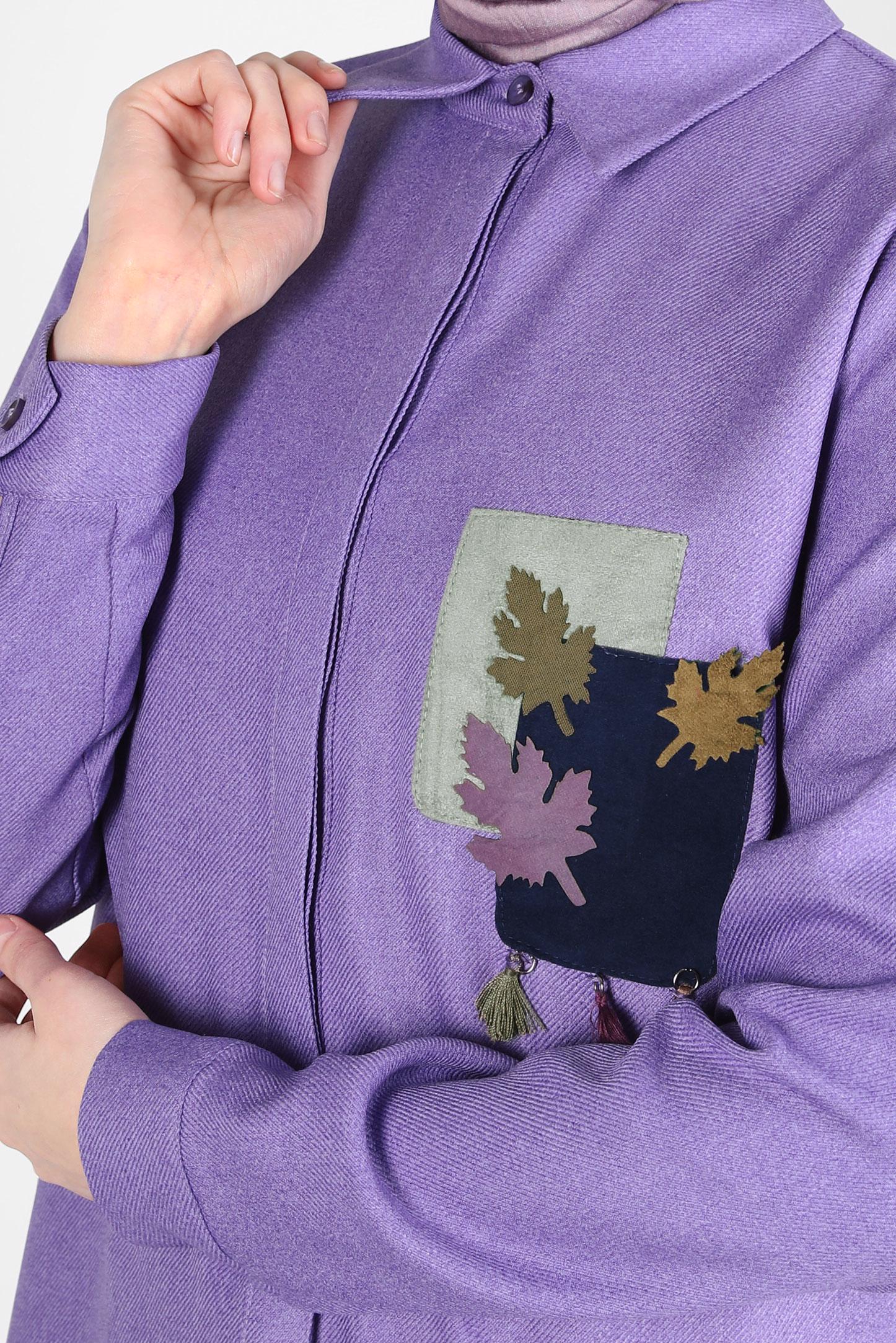 Tesettür giyim MOR DESENLİ PÜSKÜLLÜ TUNİK 44140