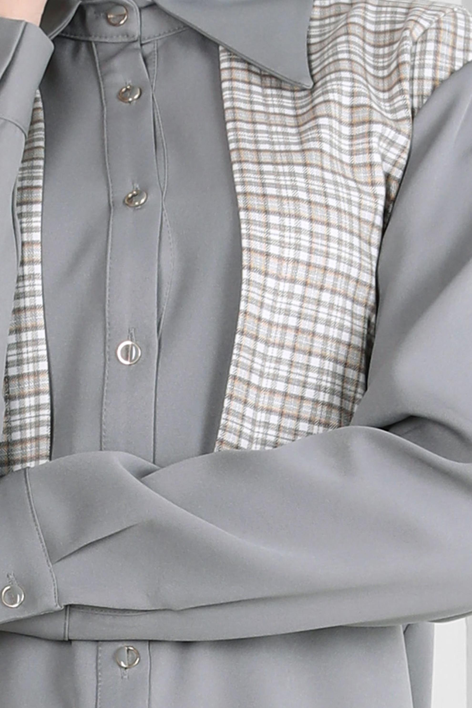 Tesettür giyim GRİ EKOSE DESENLİ GÖMLEK TUNİK 44141