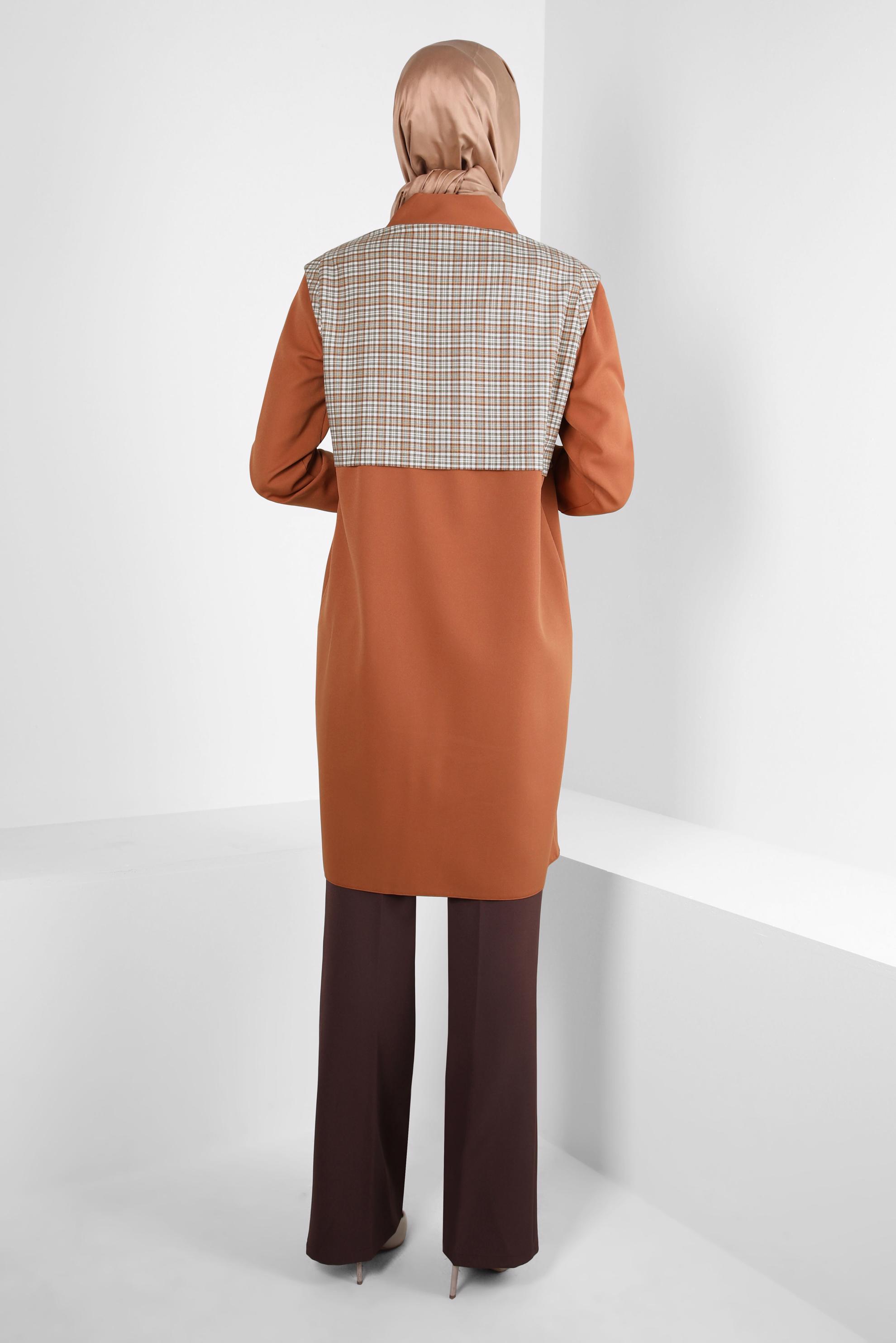 Tesettür giyim TABA EKOSE DESENLİ GÖMLEK TUNİK 44141