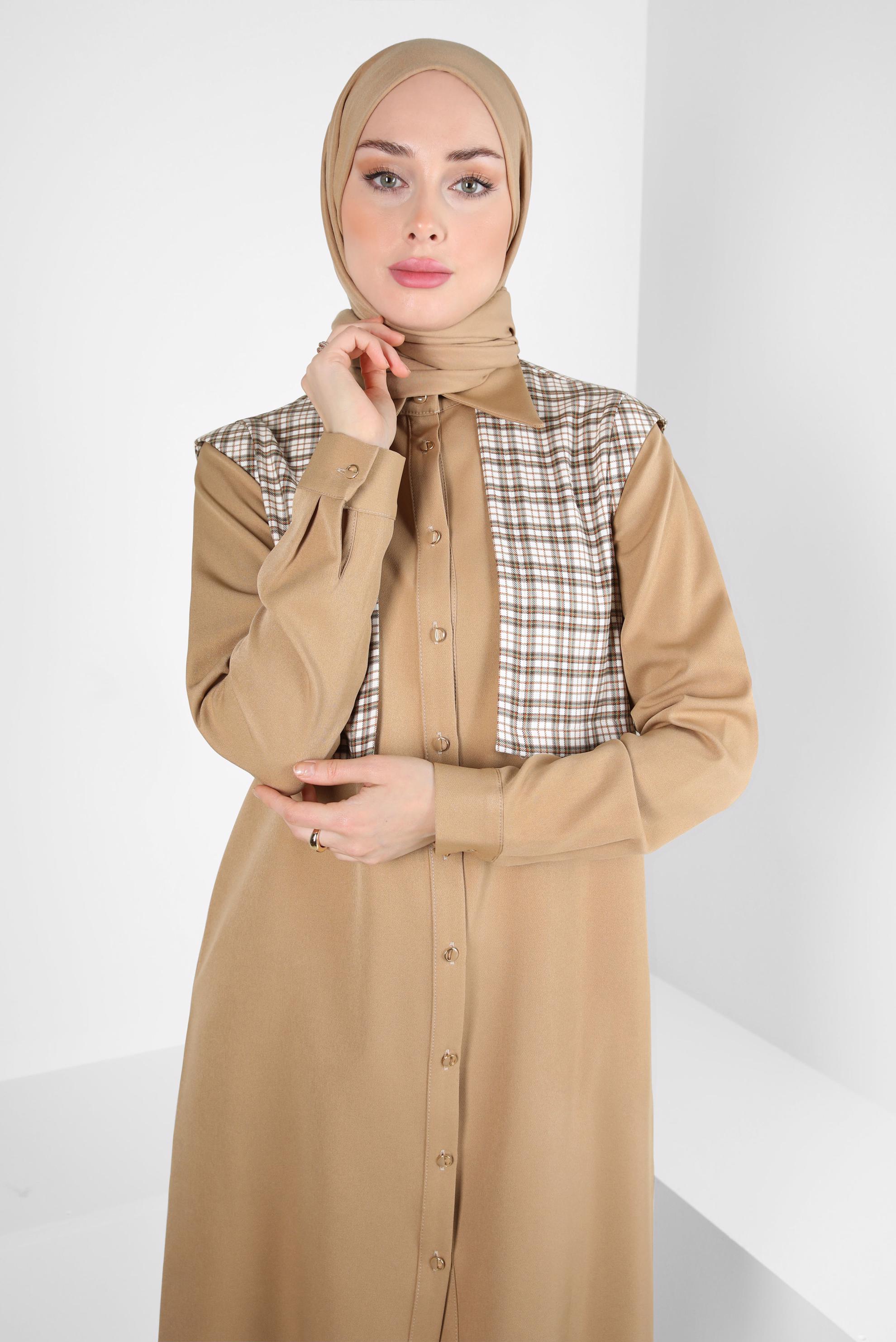 Tesettür giyim KUM EKOSE DESENLİ GÖMLEK TUNİK 44141