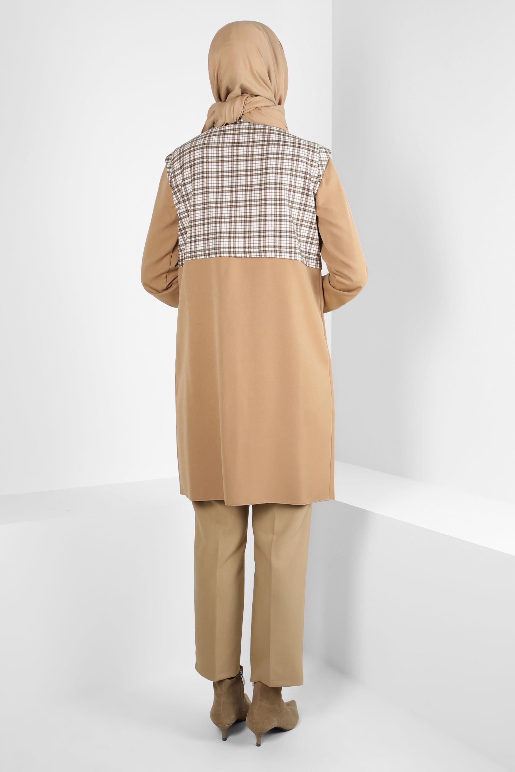 Tesettür giyim KUM EKOSE DESENLİ GÖMLEK TUNİK 44141