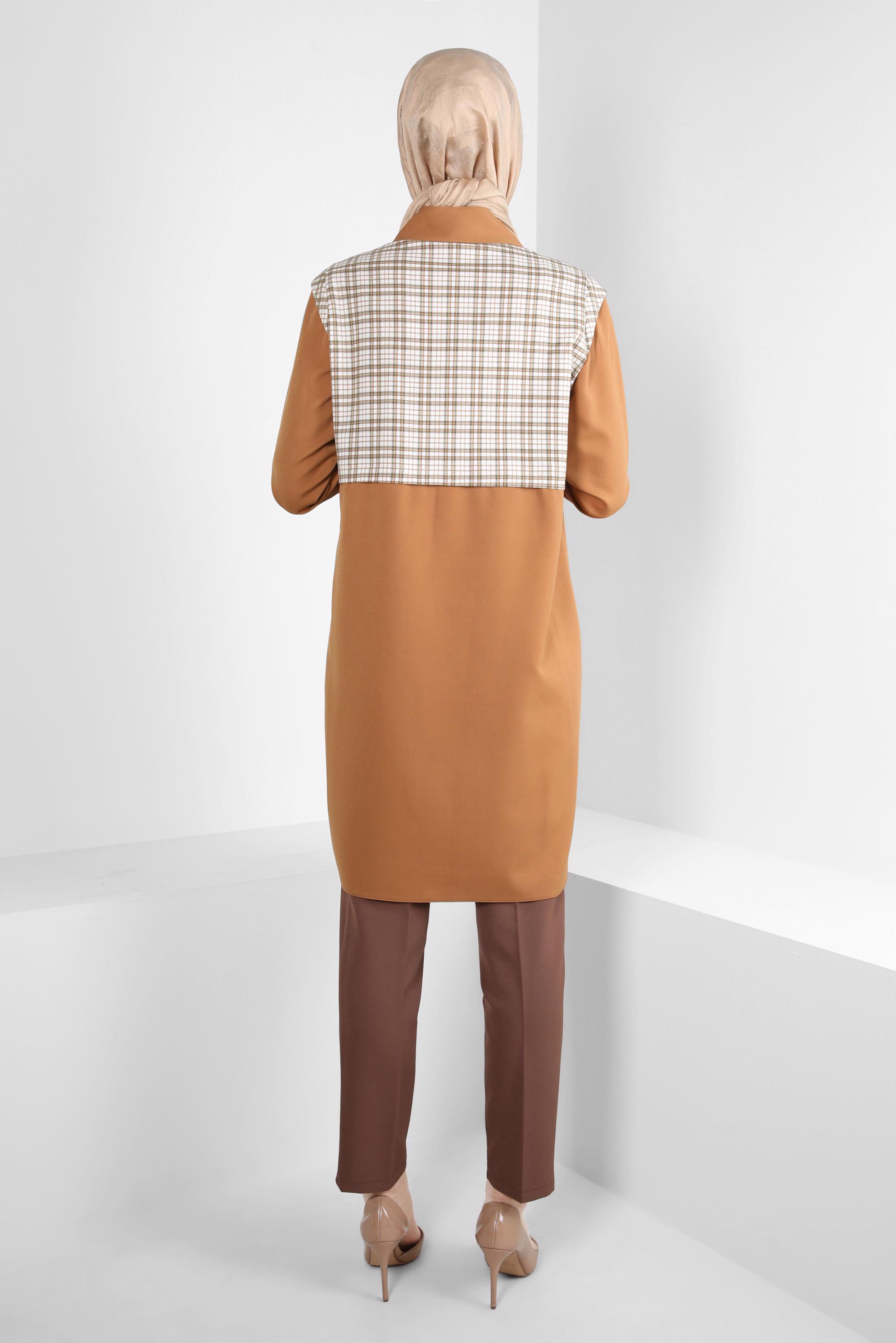 Tesettür giyim SARI EKOSE DESENLİ GÖMLEK TUNİK 44141