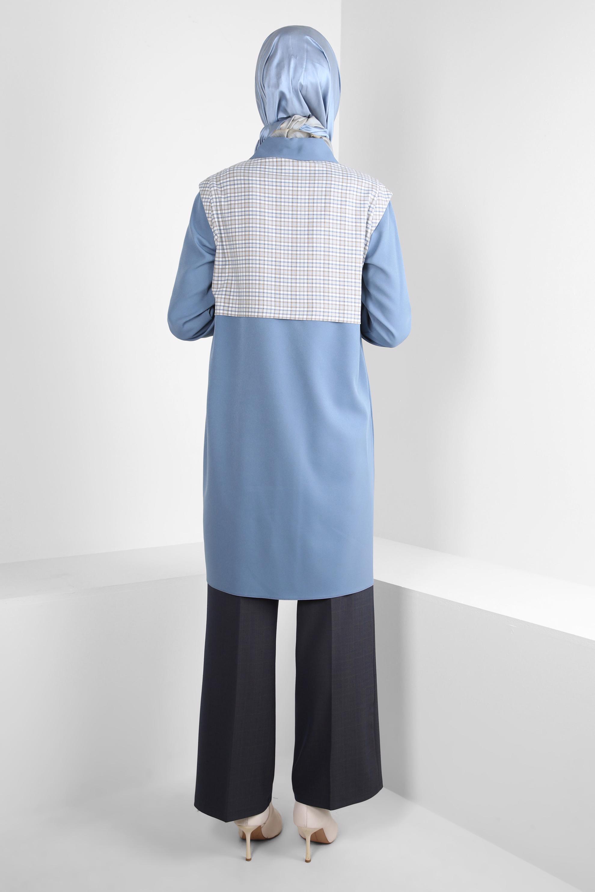 Tesettür giyim MAVİ EKOSE DESENLİ GÖMLEK TUNİK 44141