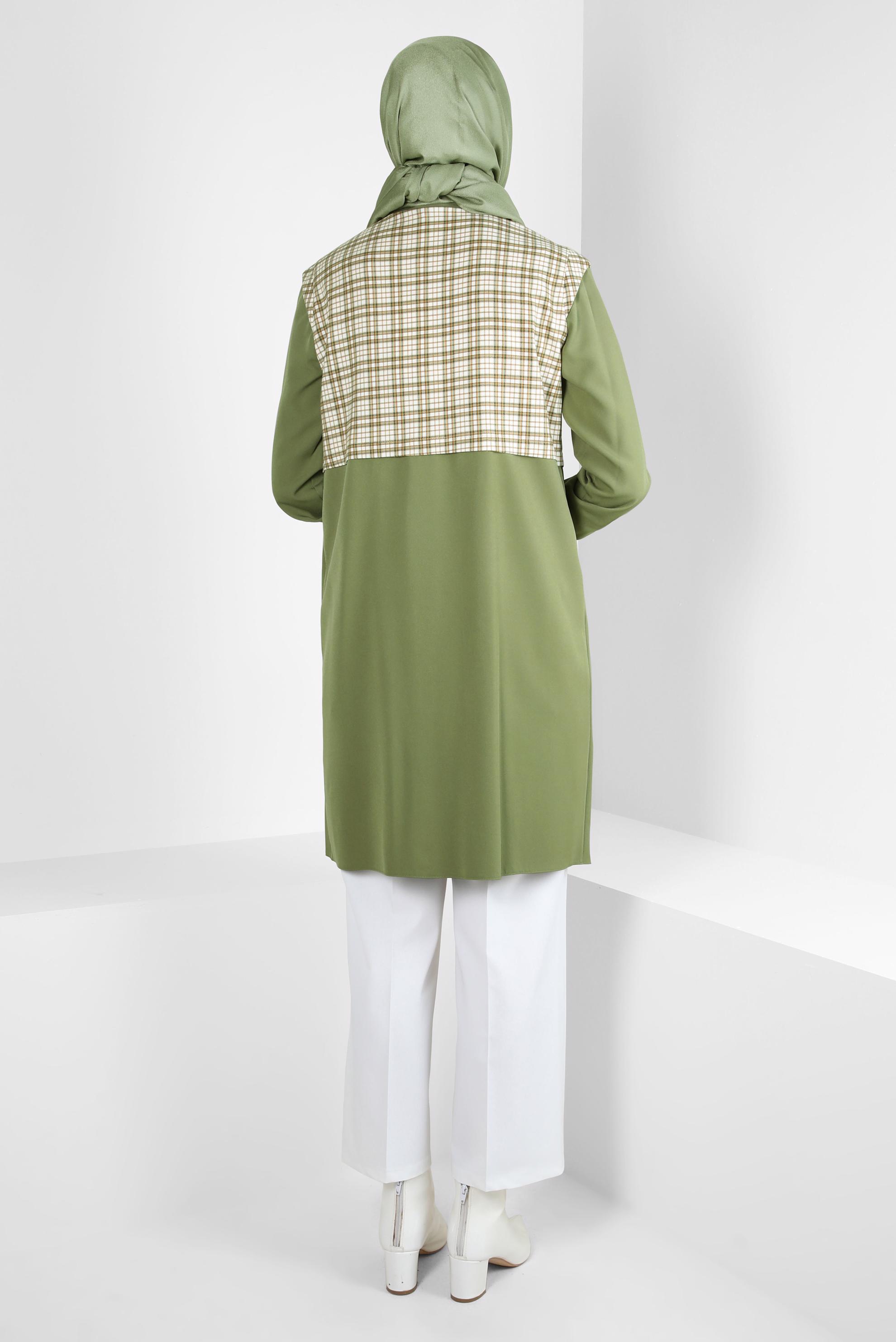 Tesettür giyim YEŞİL EKOSE DESENLİ GÖMLEK TUNİK 44141