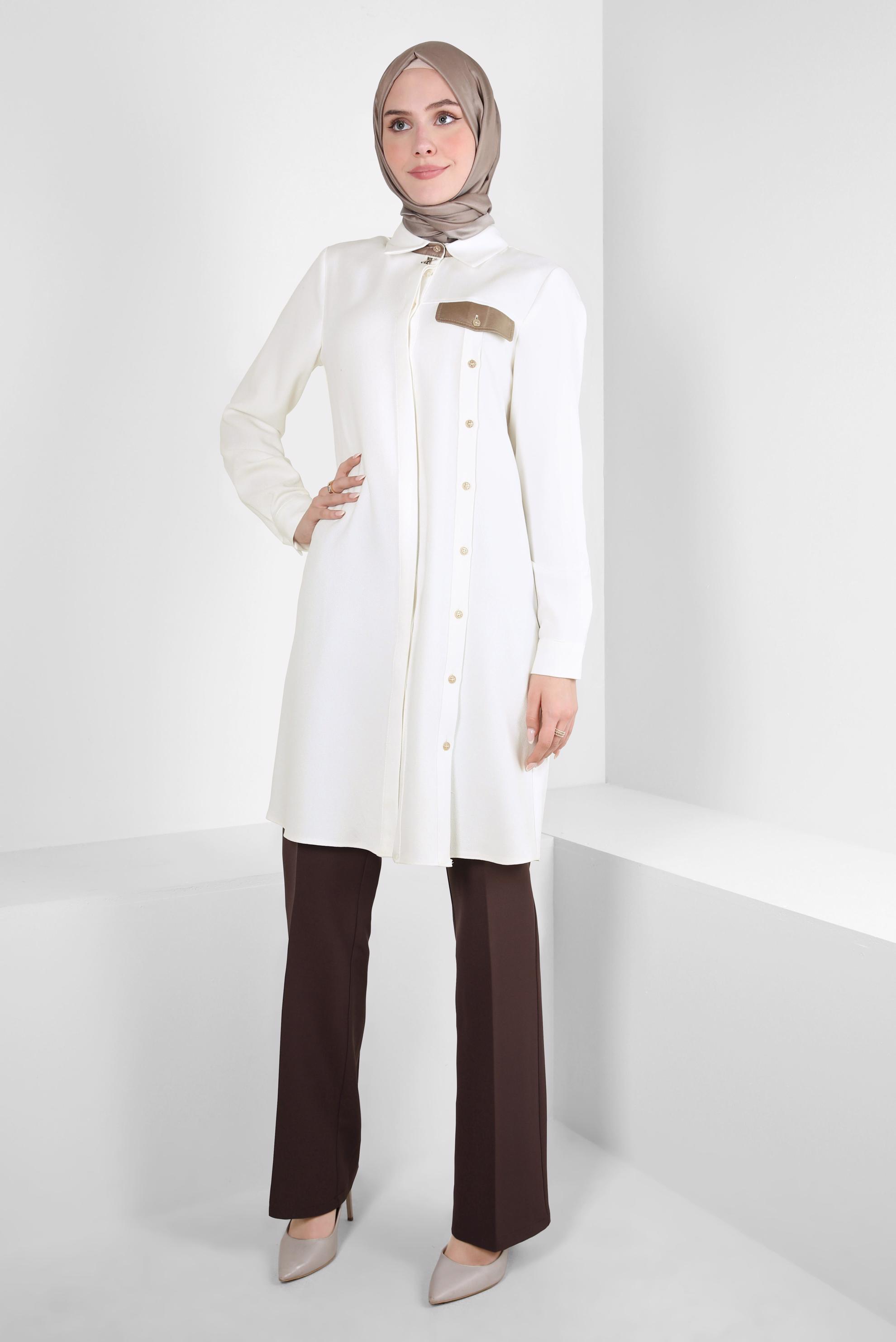 Tesettür giyim BEYAZ DÜĞME DETAYLI TUNİK 44142