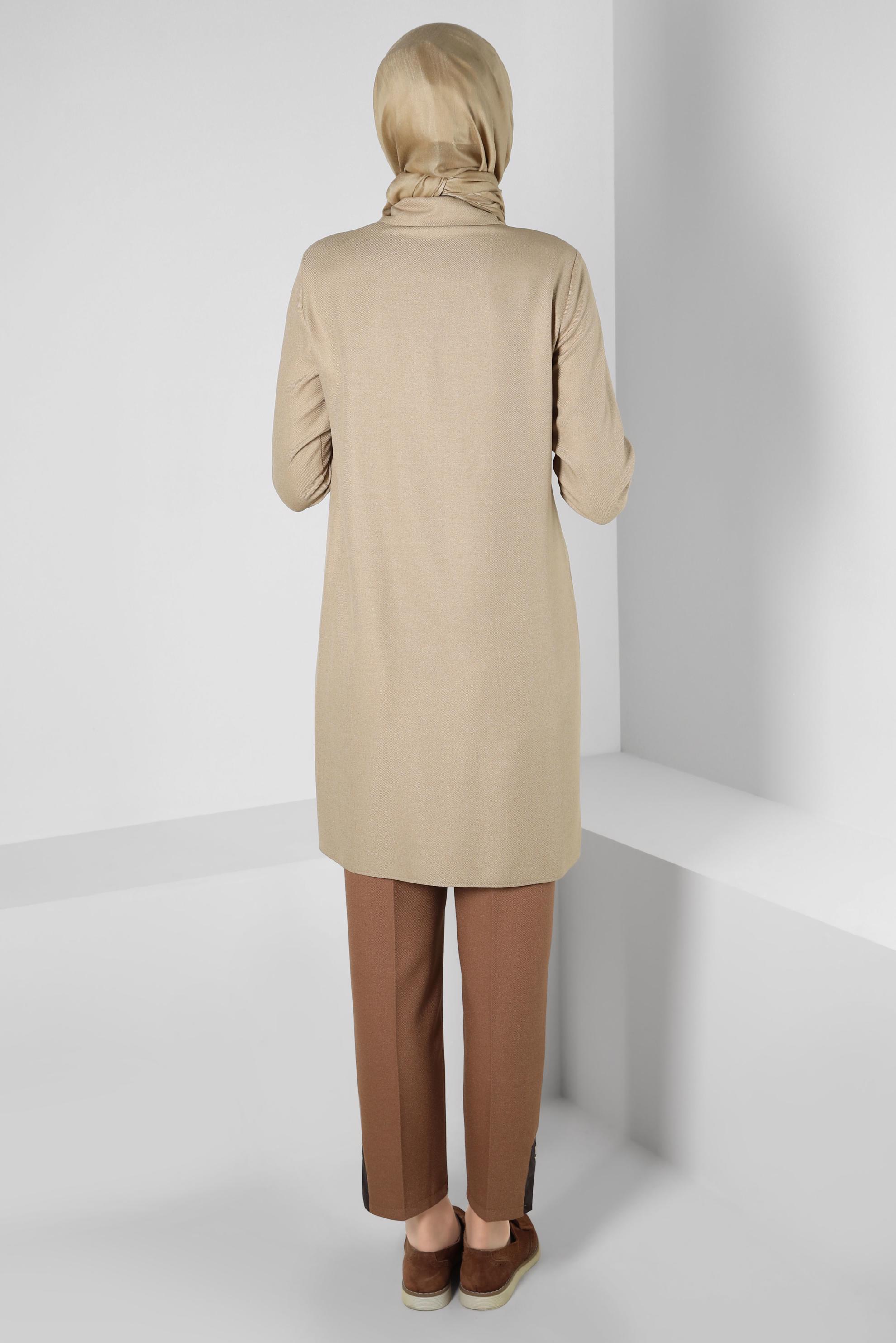 Tesettür giyim BEJ DÜĞME DETAYLI TUNİK 44142