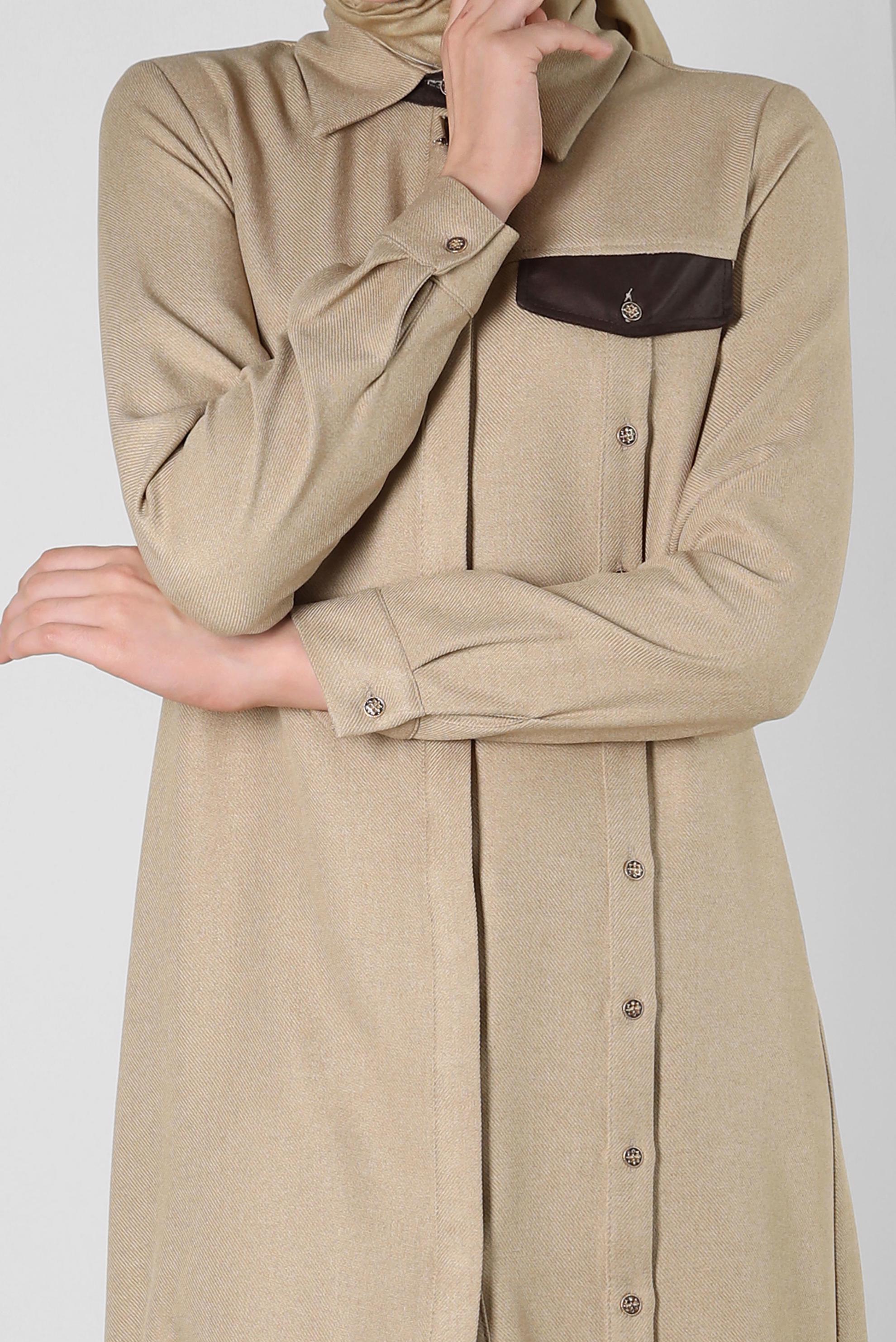 Tesettür giyim BEJ DÜĞME DETAYLI TUNİK 44142