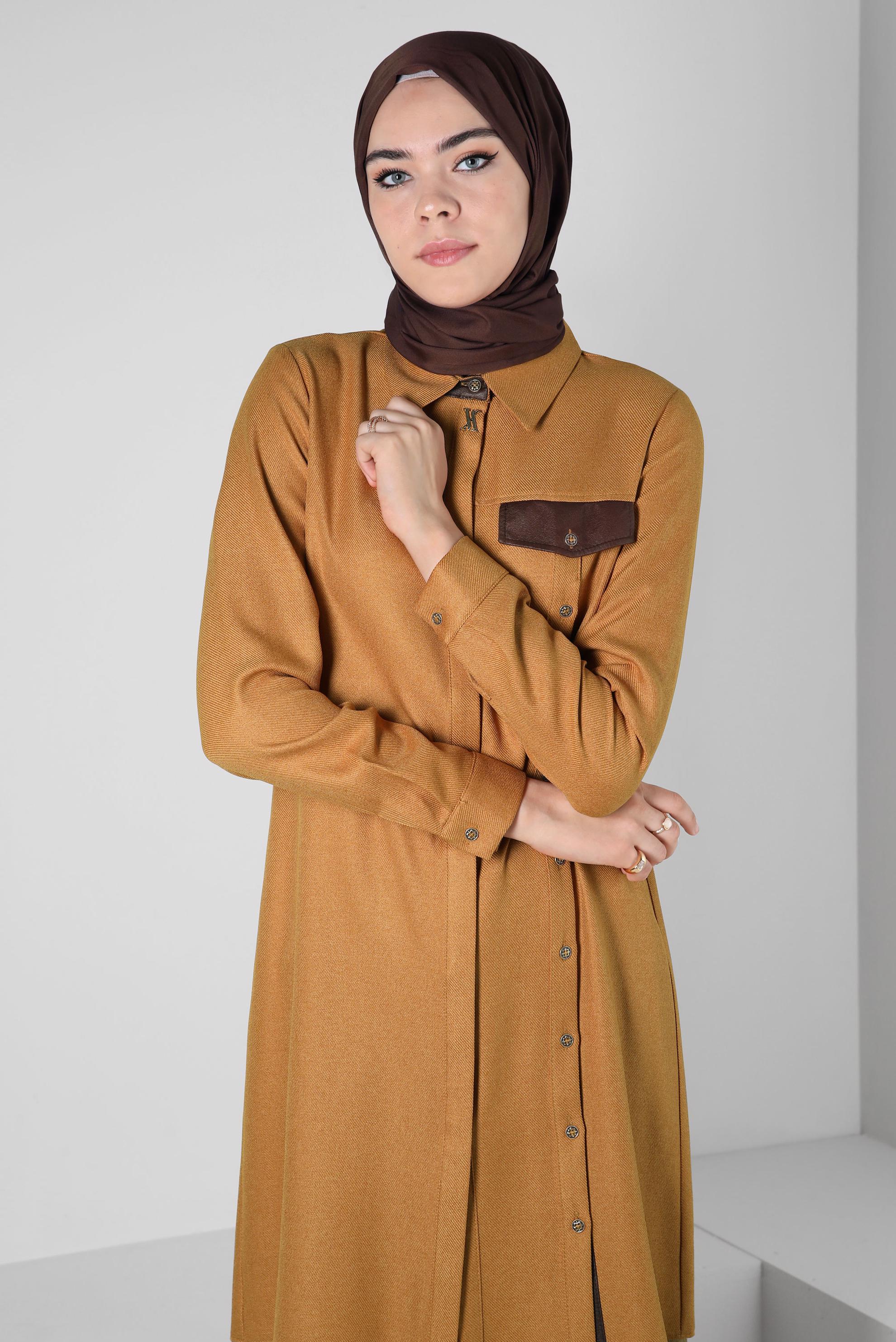 Tesettür giyim SARI DÜĞME DETAYLI TUNİK 44142