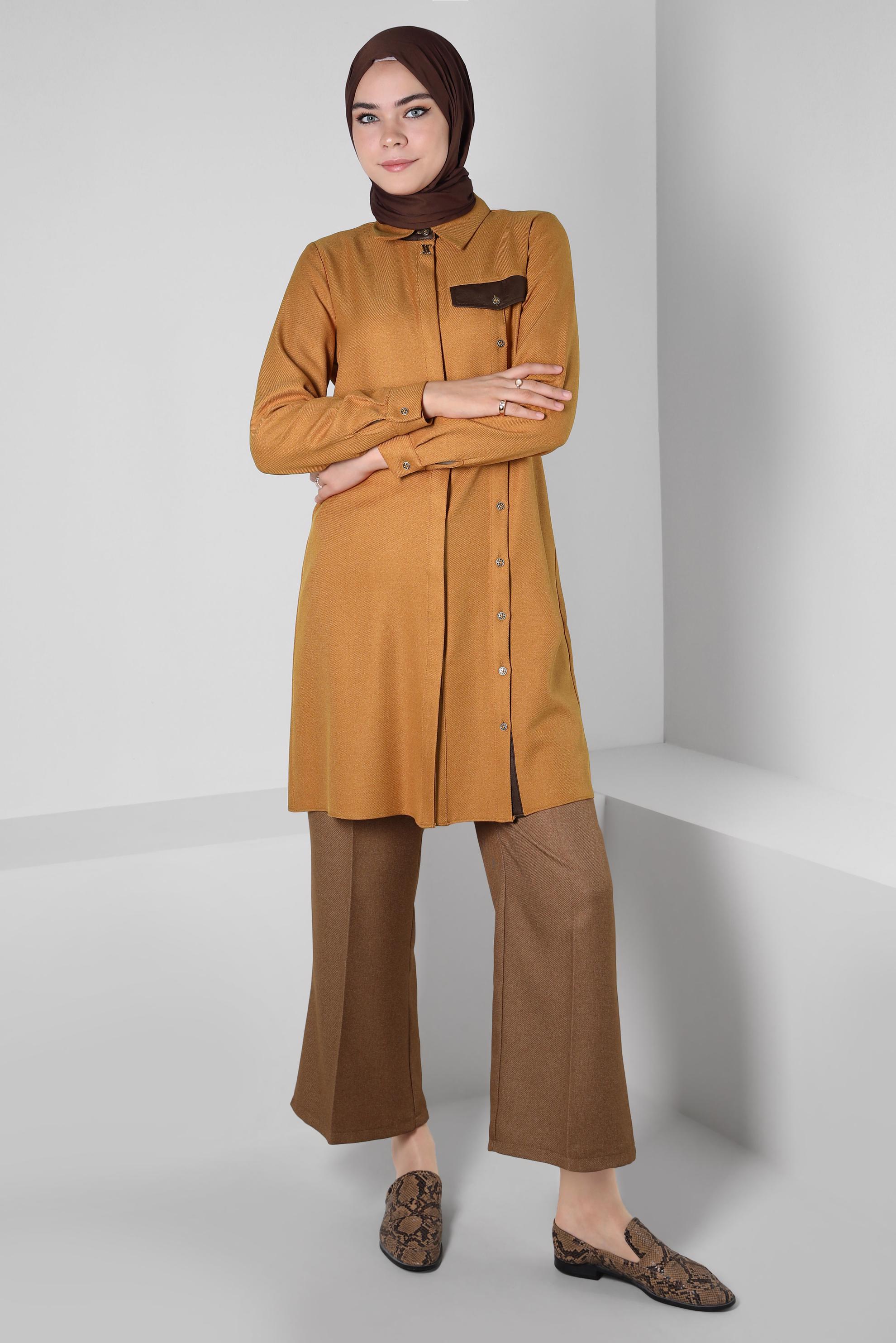 Tesettür giyim SARI DÜĞME DETAYLI TUNİK 44142