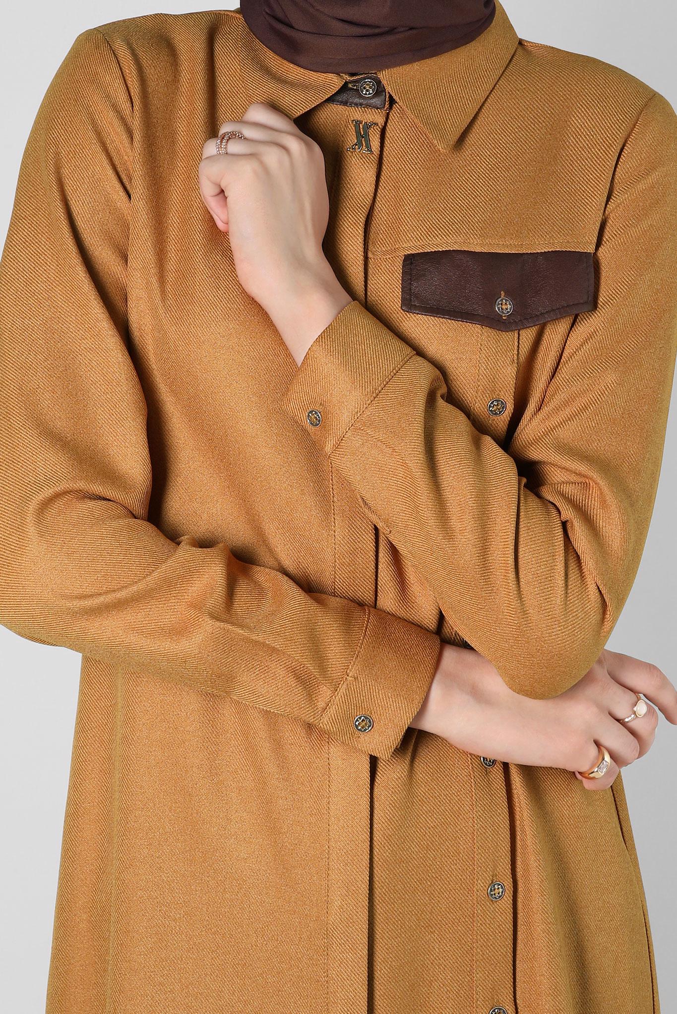 Tesettür giyim SARI DÜĞME DETAYLI TUNİK 44142