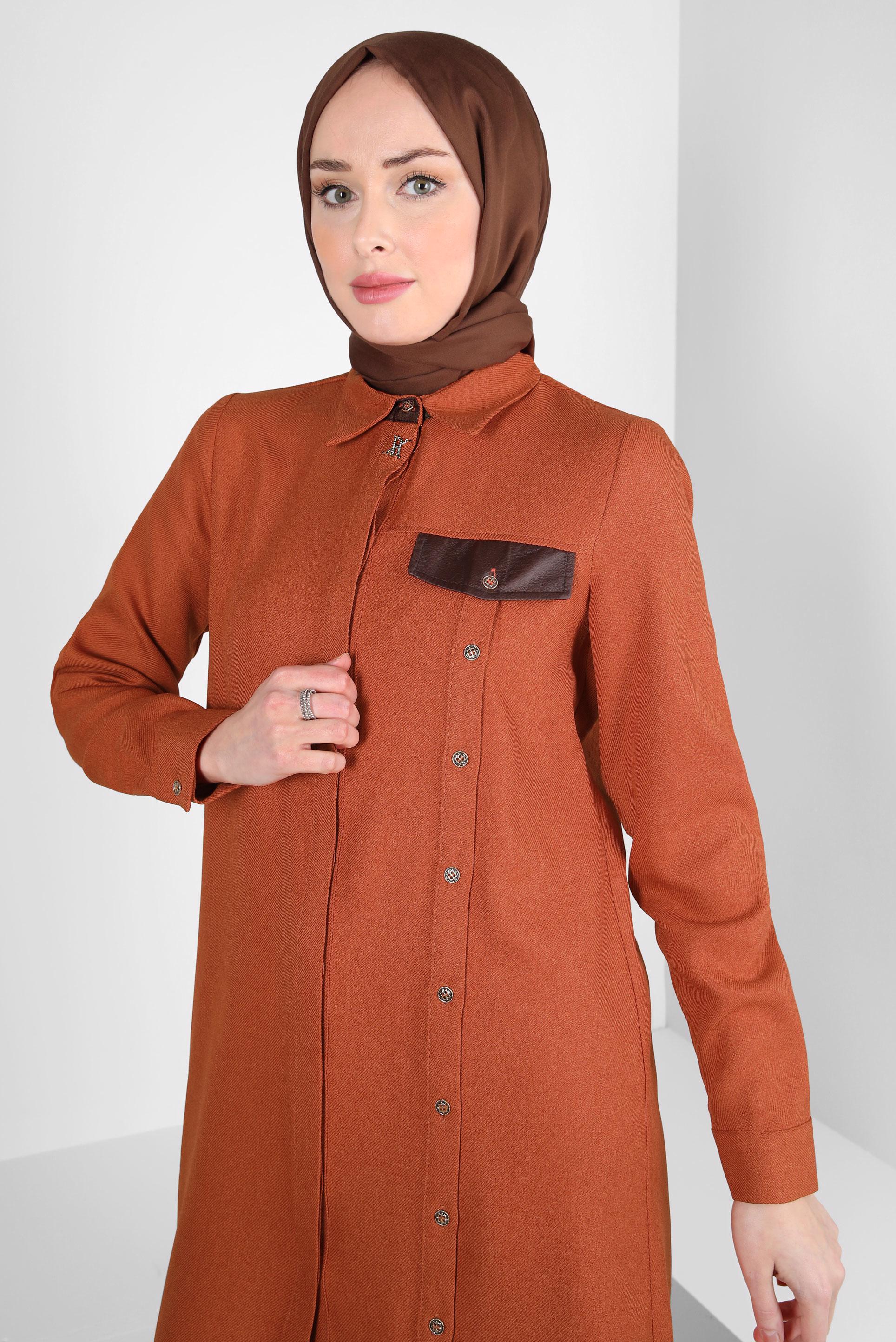 Tesettür giyim TABA DÜĞME DETAYLI TUNİK 44142