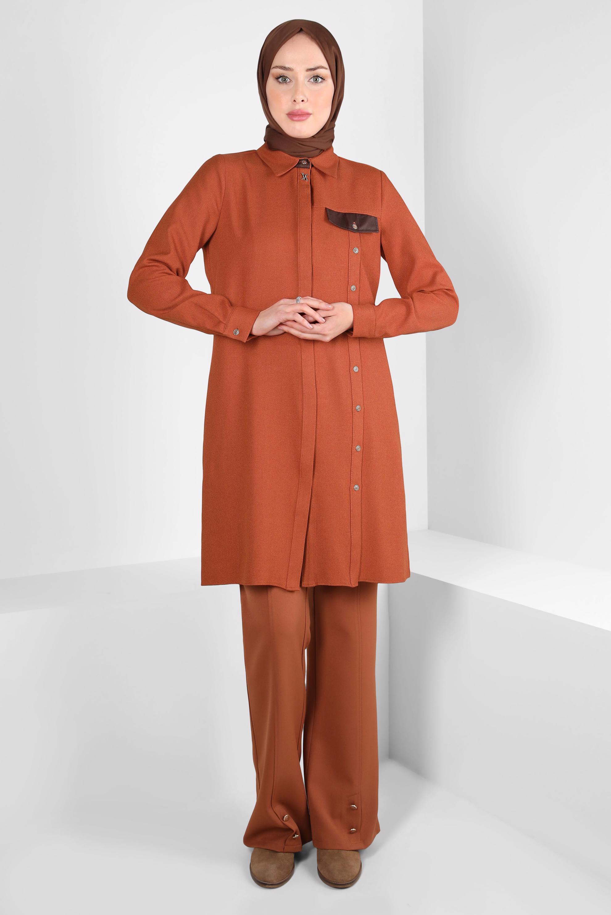 Tesettür giyim TABA DÜĞME DETAYLI TUNİK 44142