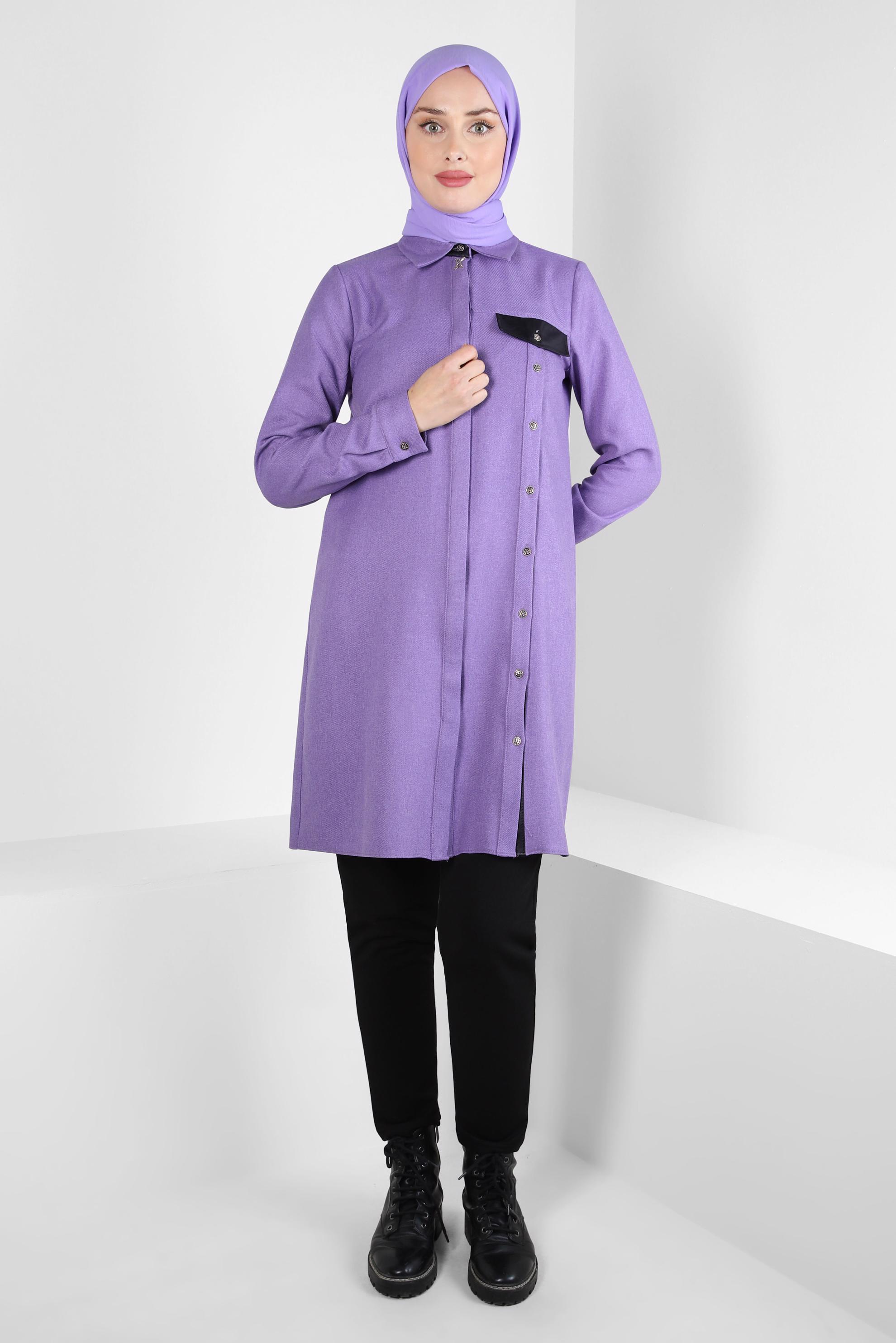 Tesettür giyim MOR DÜĞME DETAYLI TUNİK 44142