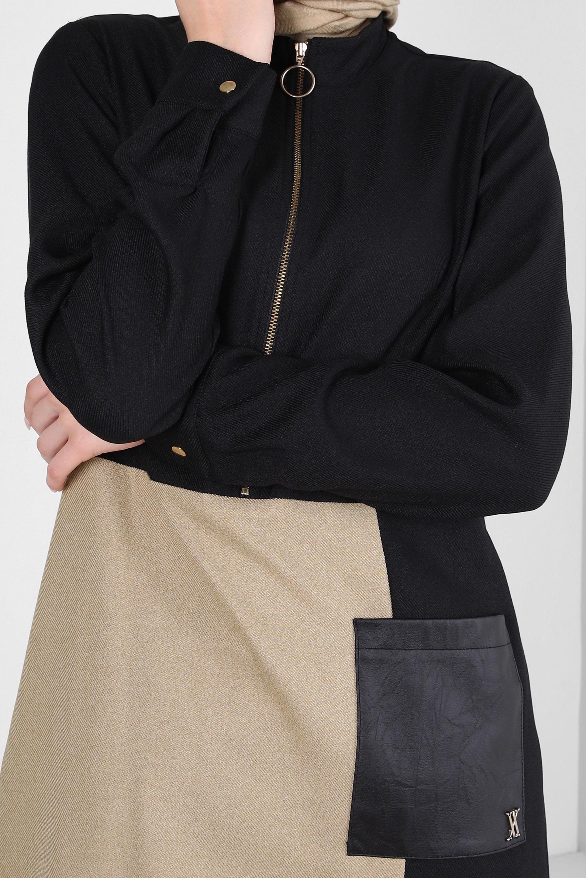 Tesettür giyim SİYAH RENK BLOKLU TUNİK 44143