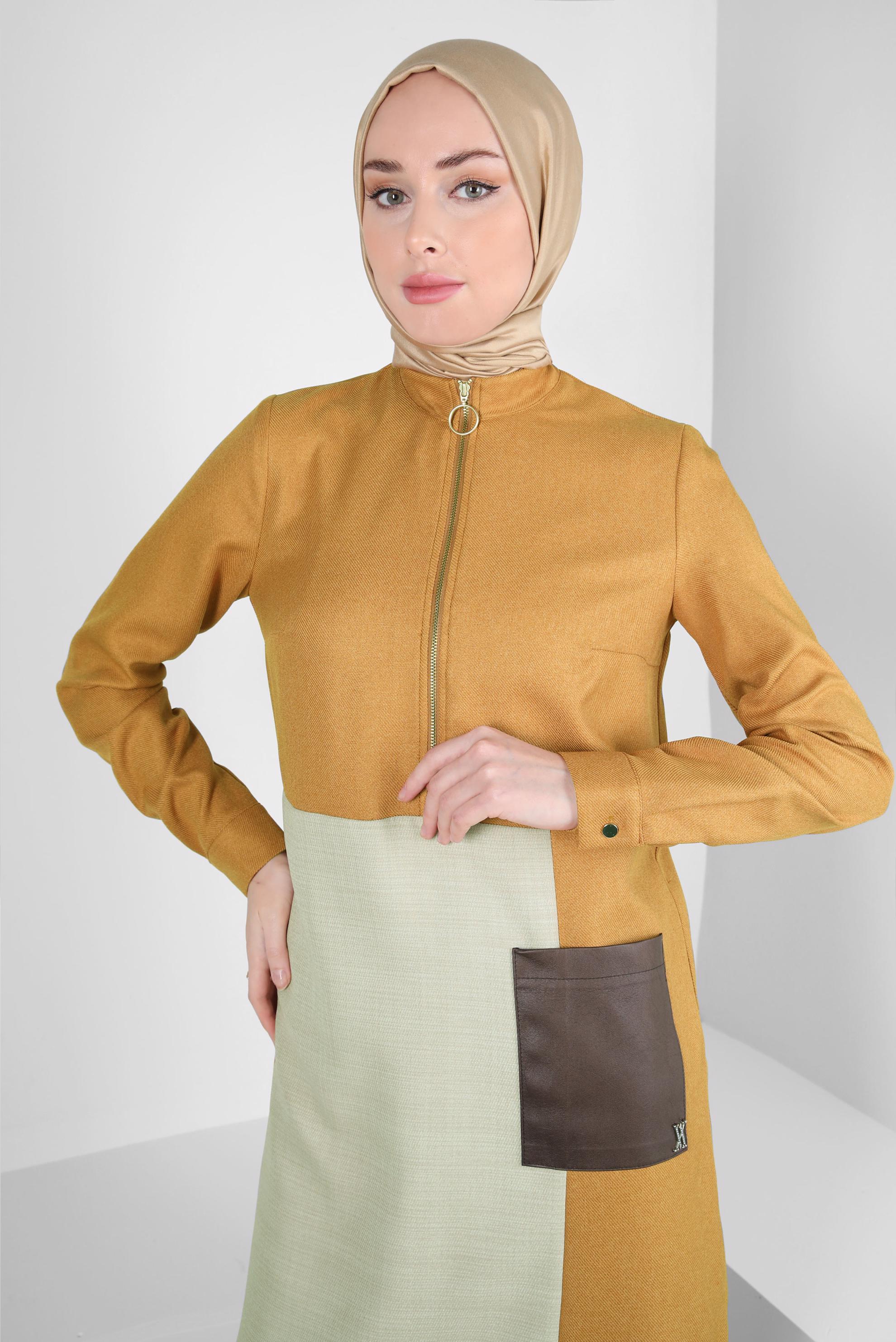 Tesettür giyim SARI RENK BLOKLU TUNİK 44143