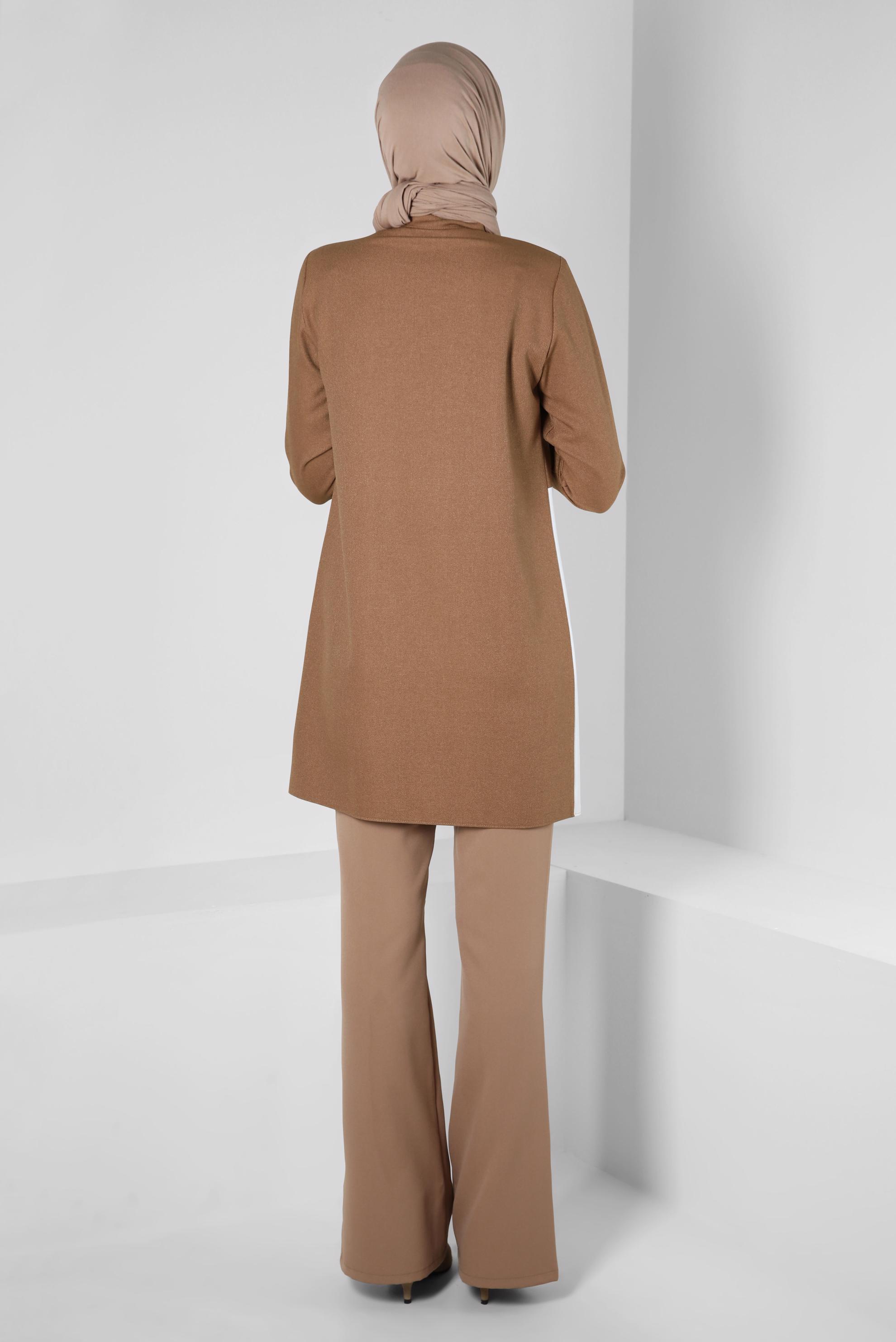 Tesettür giyim KAHVE RENK BLOKLU TUNİK 44143