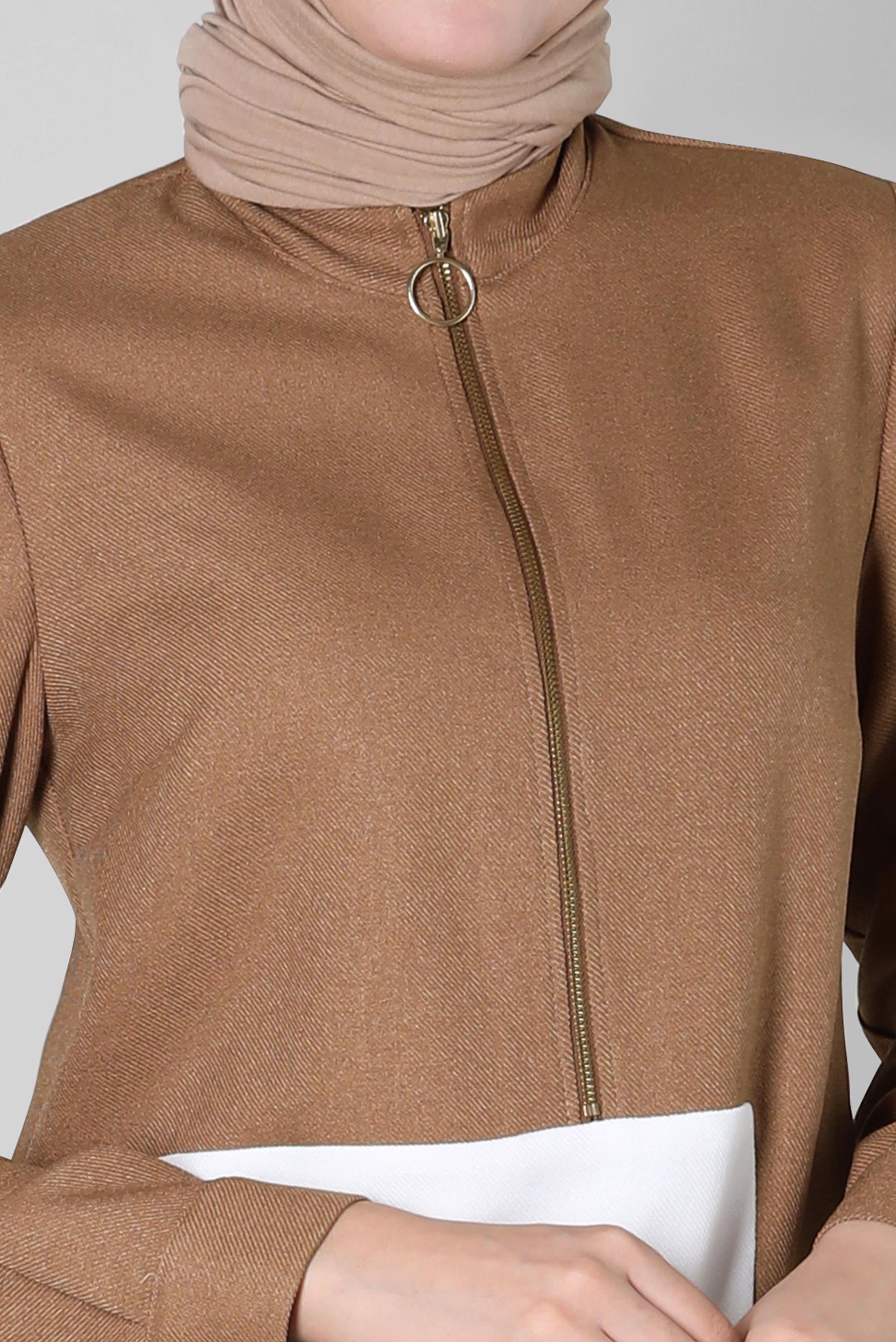 Tesettür giyim KAHVE RENK BLOKLU TUNİK 44143