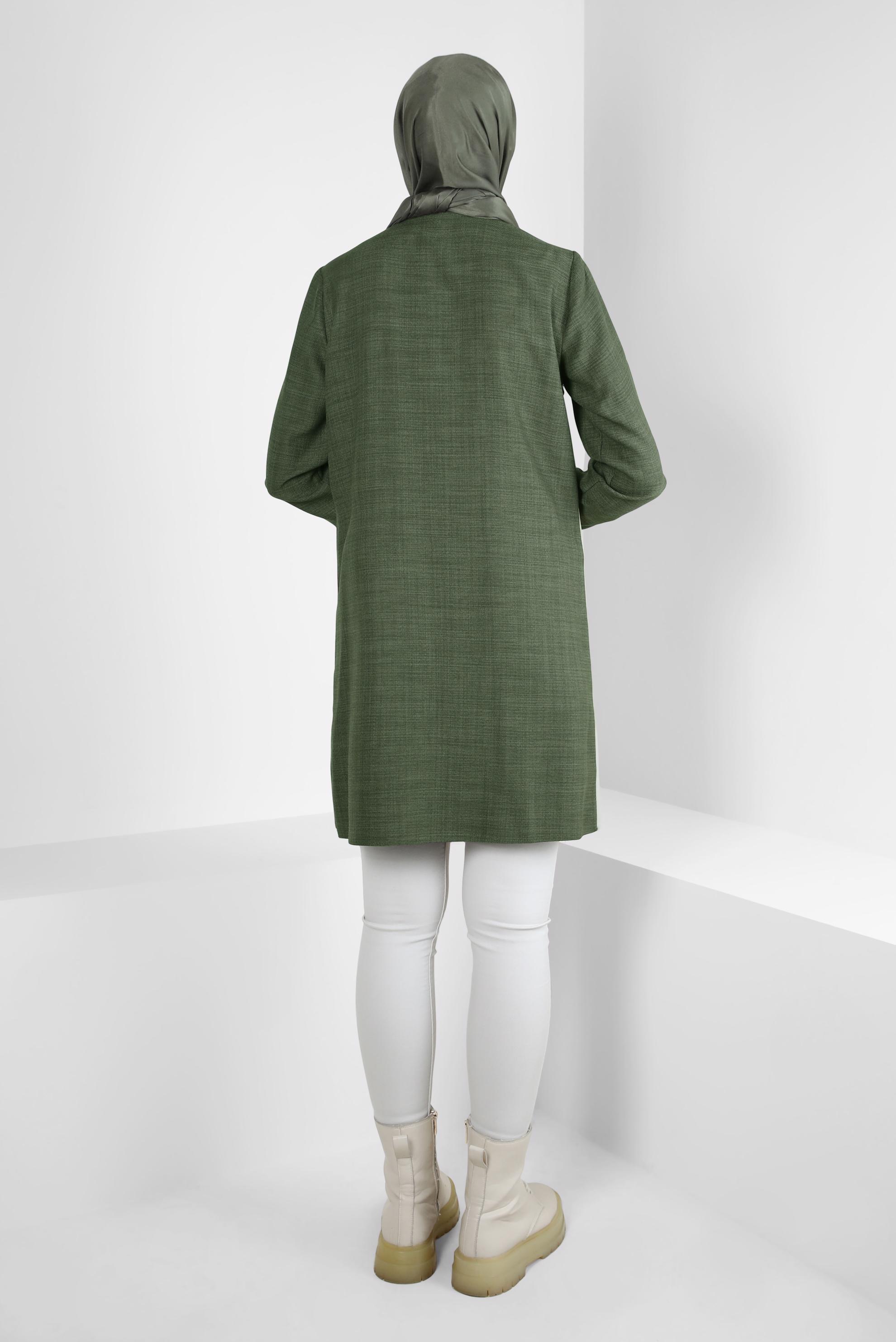 Tesettür giyim HAKİ RENK BLOKLU TUNİK 44143