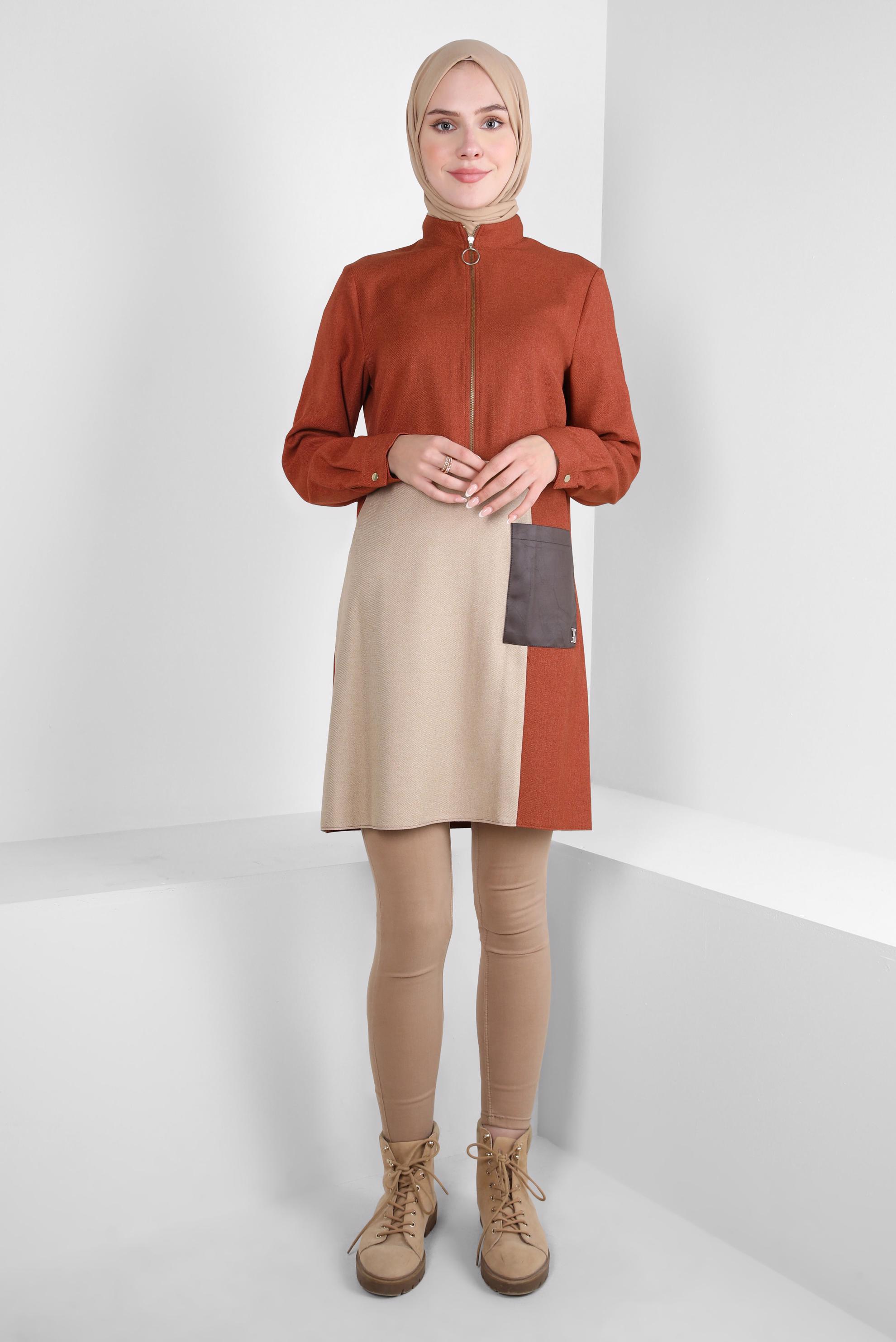 Tesettür giyim TURUNCU RENK BLOKLU TUNİK 44143